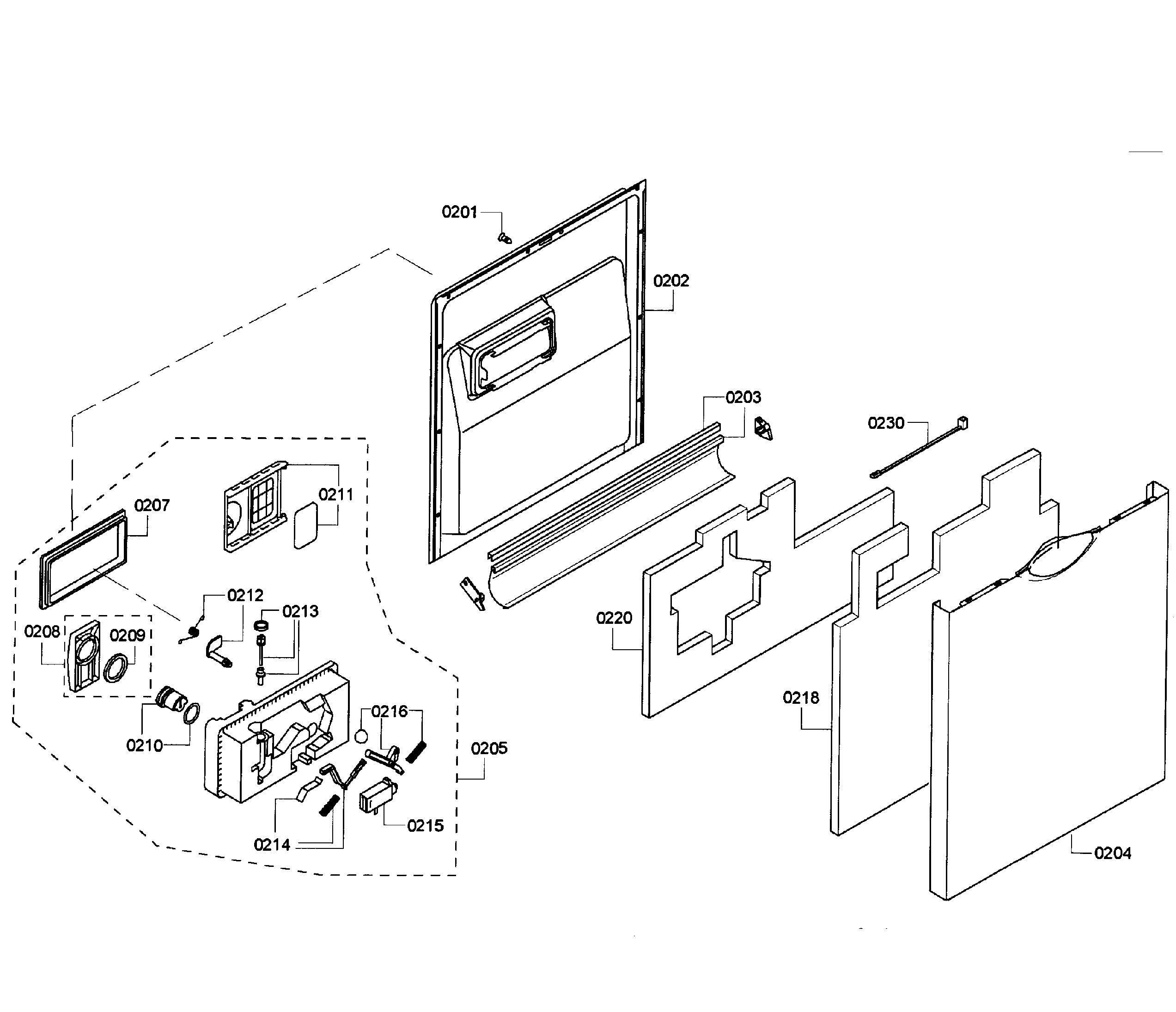 Bosch SHE43P02UC/61 door assy diagram