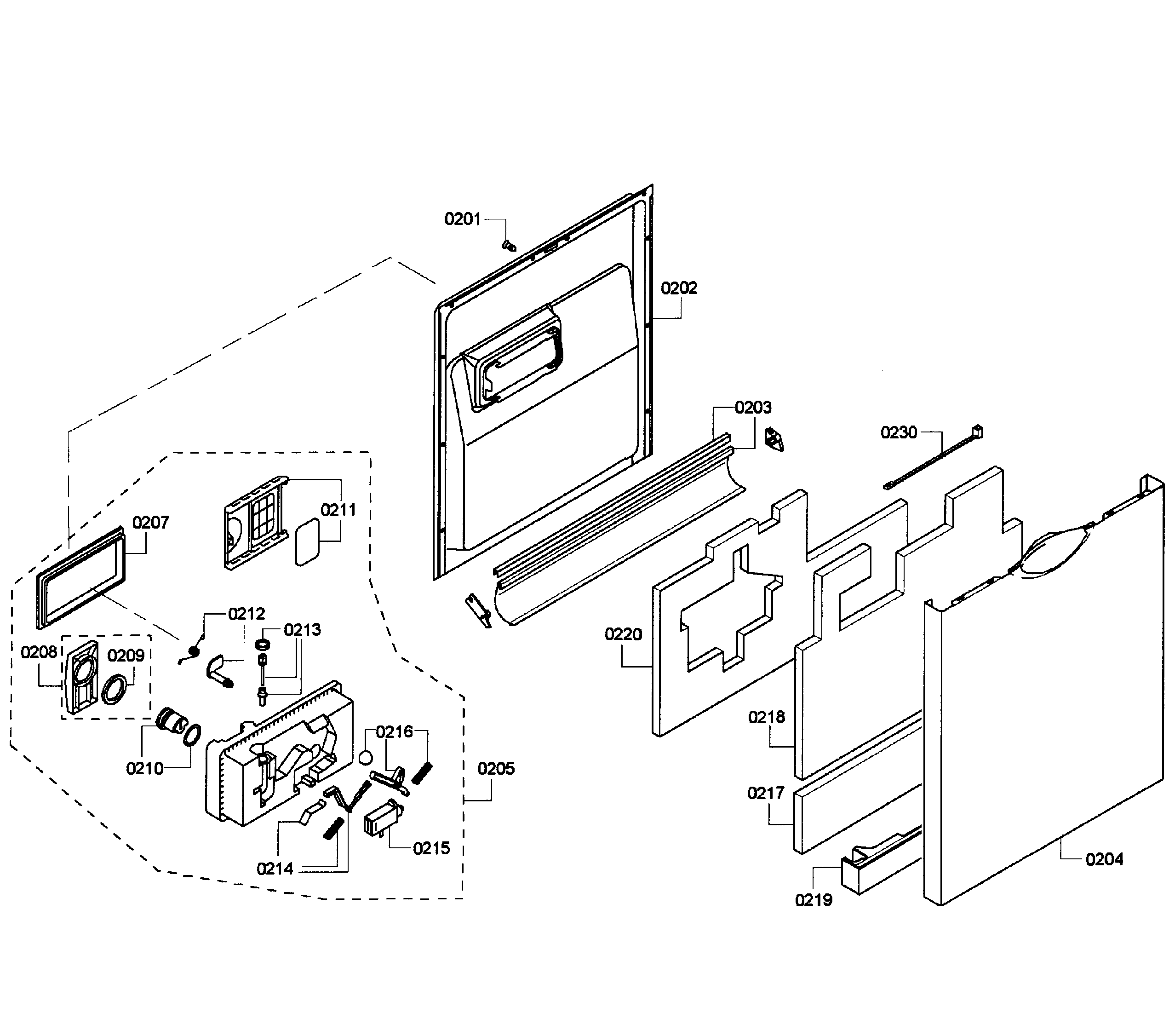 Bosch SHE55P05UC/59 door assy diagram