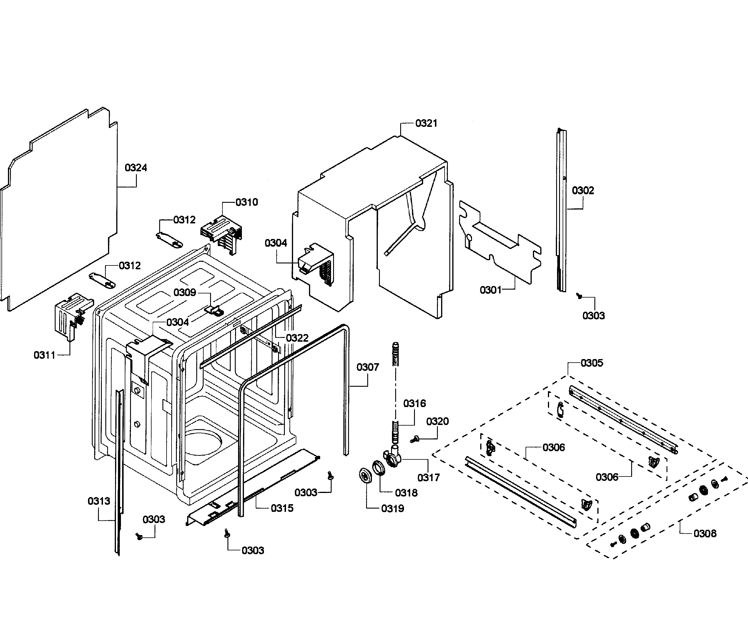 Bosch SHE55P05UC/59 cabinet diagram