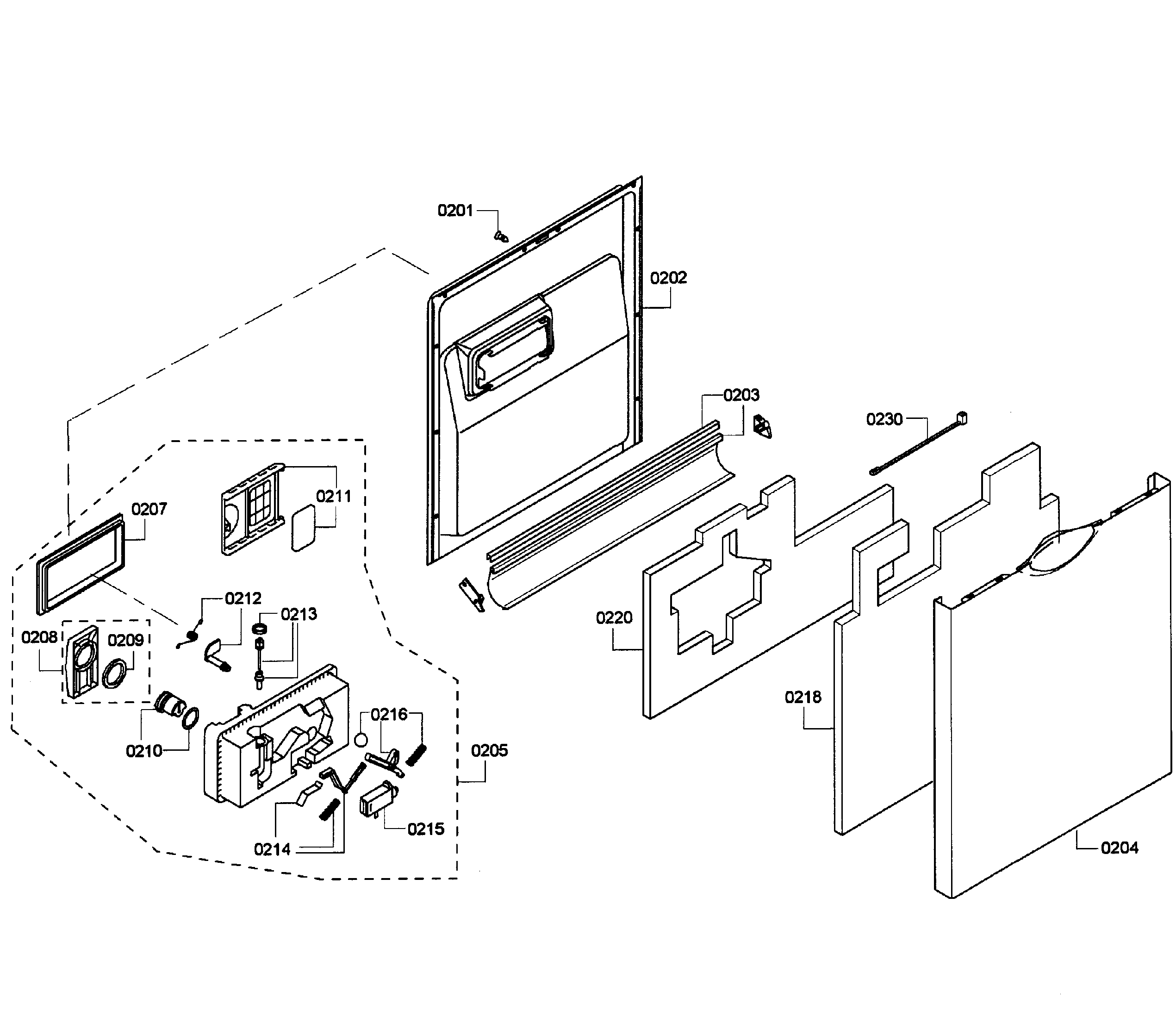 Bosch SHE55P05UC/61 door assy diagram
