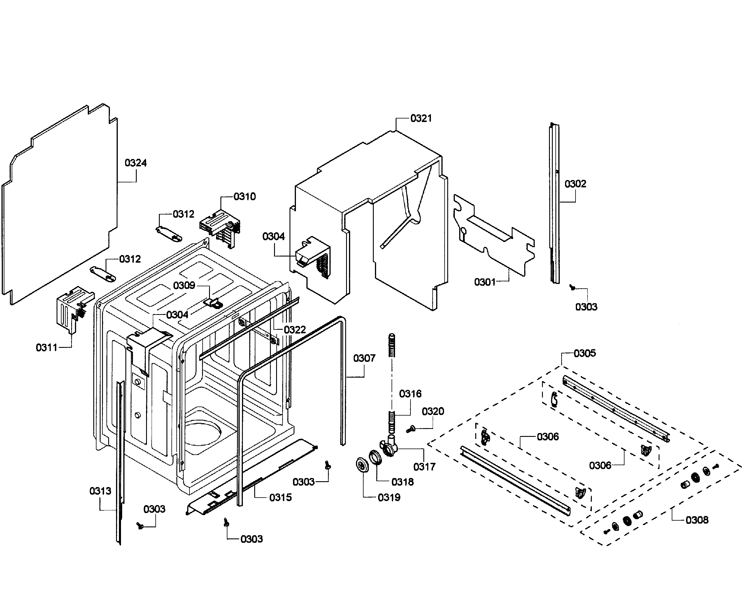 Bosch SHE55P05UC/61 cabinet diagram