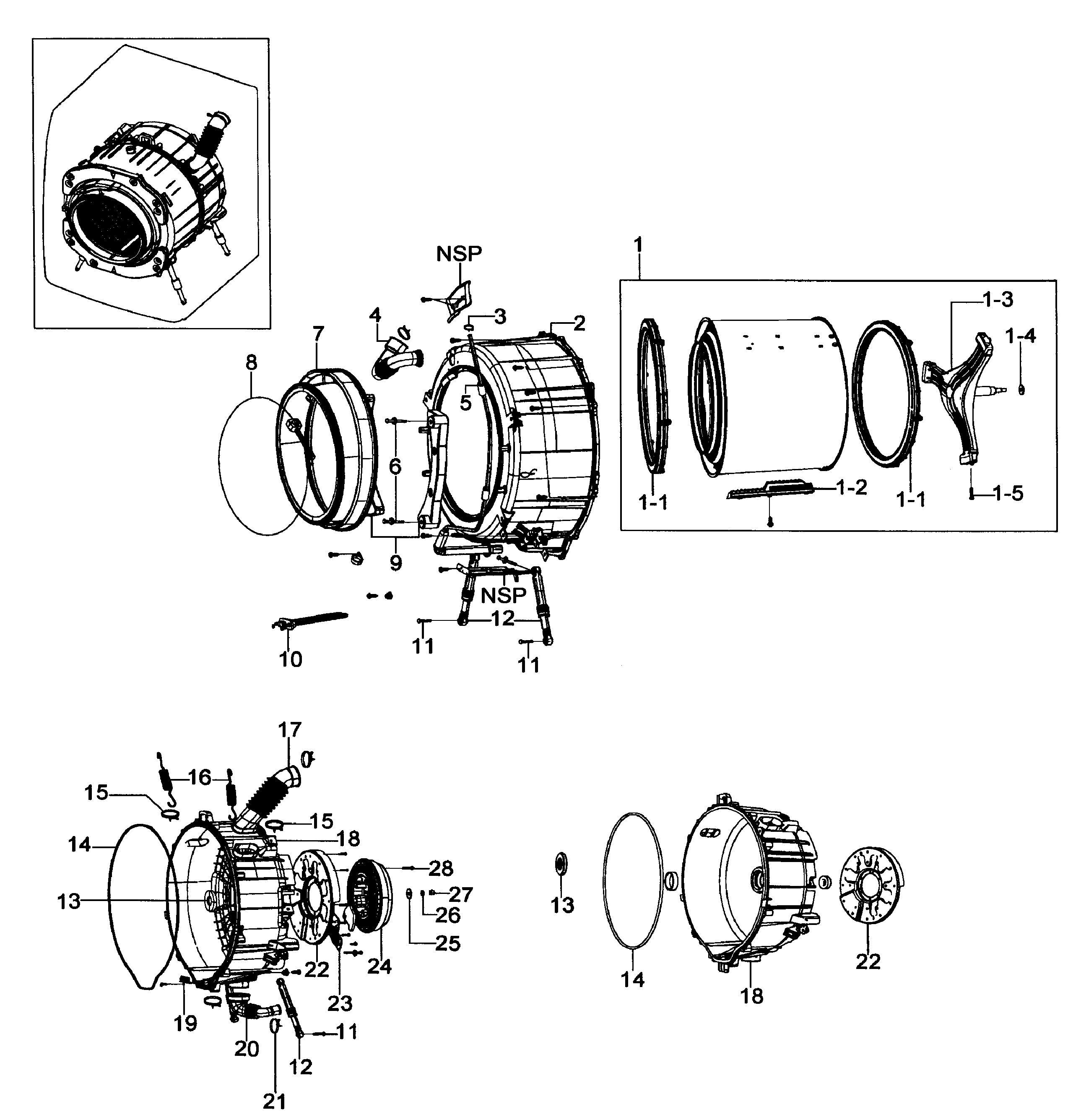 Samsung WF337AAR/XAA-00 tub/drum assy diagram