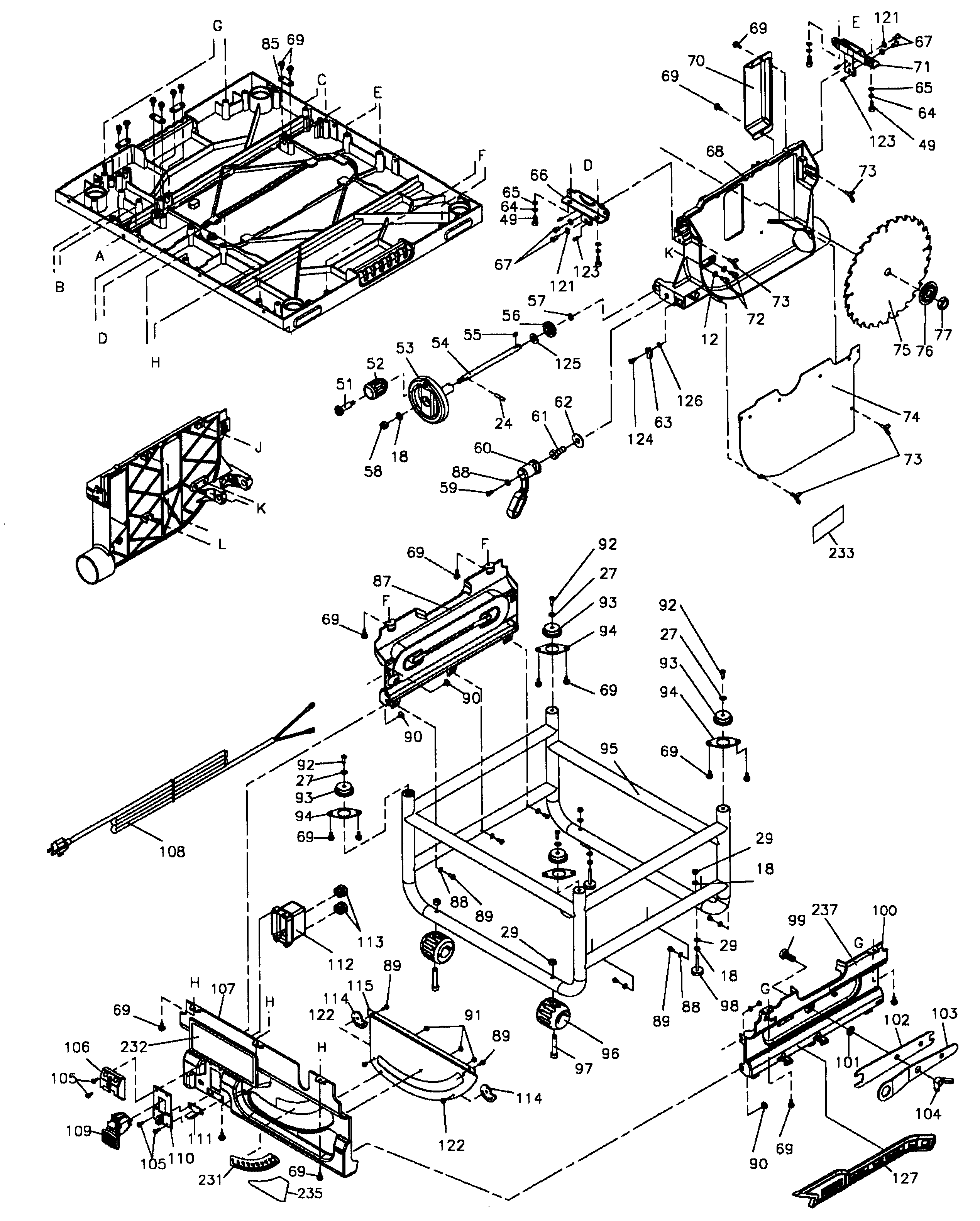 DeWalt DW745 TYPE 1 cabinet assy diagram