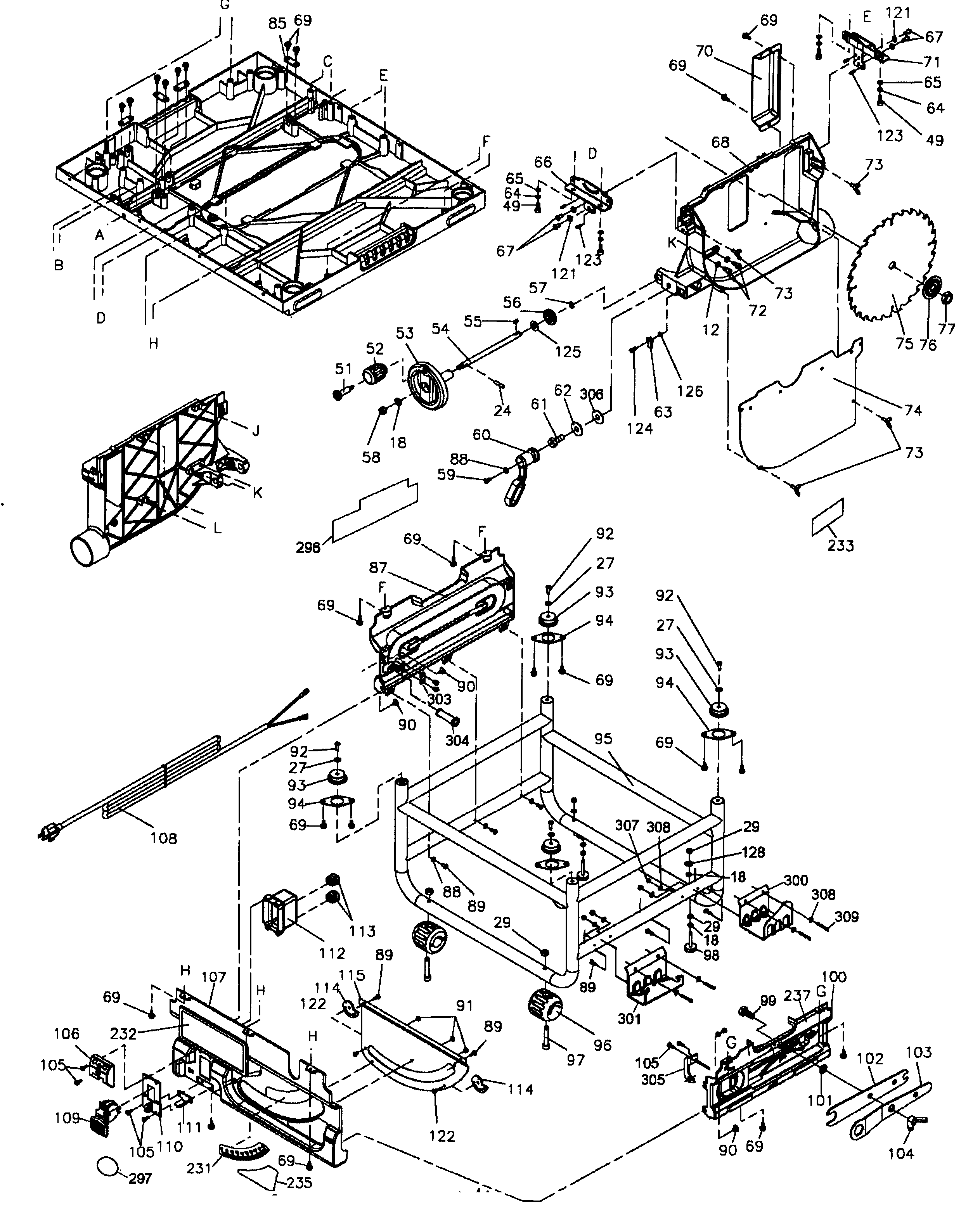 DeWalt DW745 TYPE 2 cabinet assy diagram