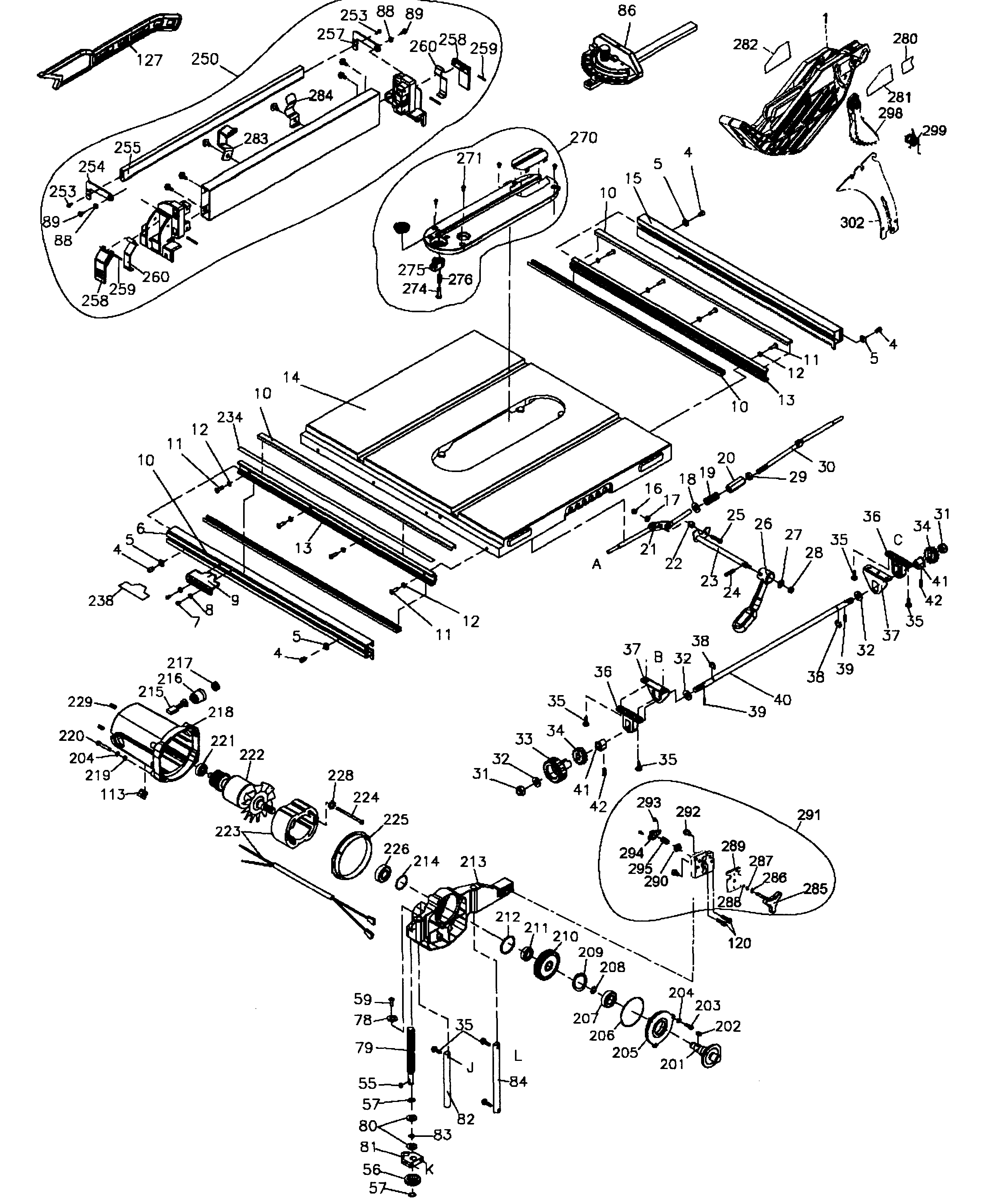 DeWalt DW745 TYPE 2 table assy diagram