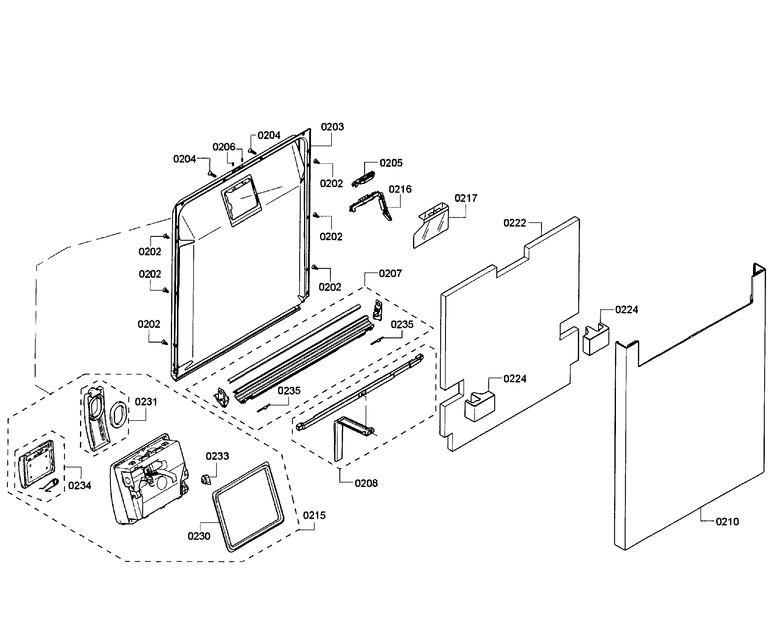 Bosch SHE53T55UC/01 door assy diagram