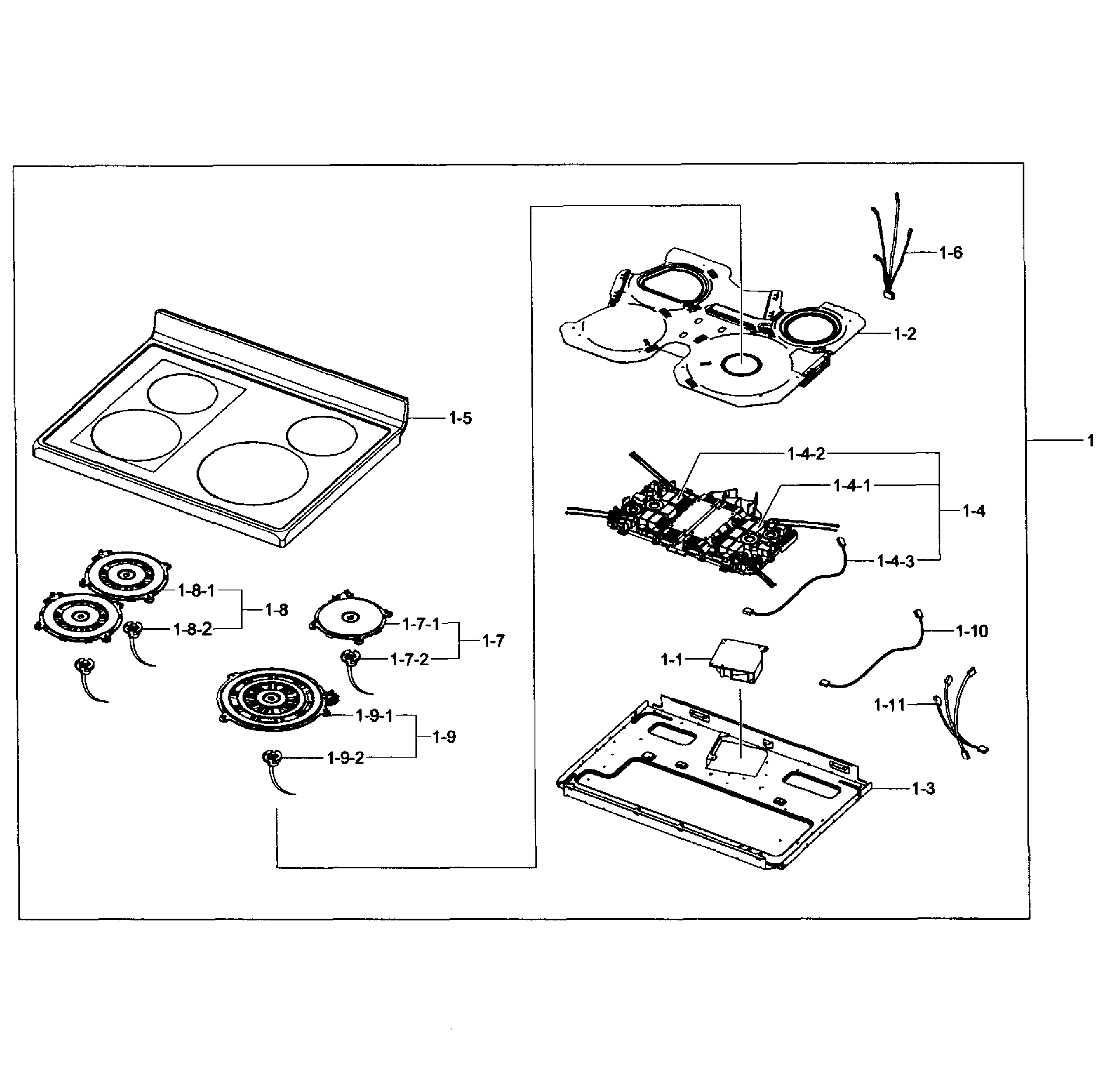Samsung NE597N0PBSR/AA-01 cooktop assy diagram
