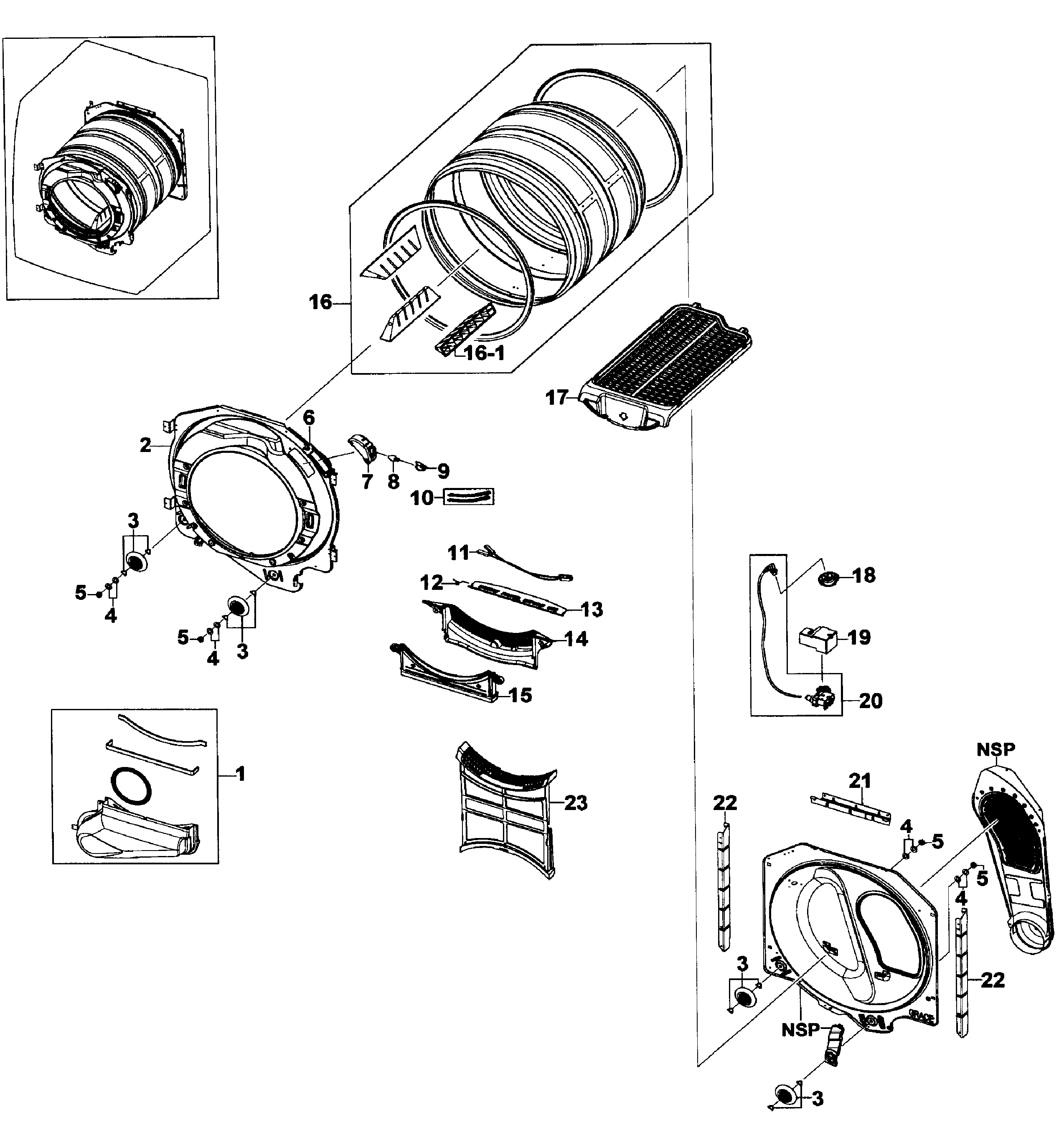 Samsung DV520AEP/XAA-01 drum assy diagram