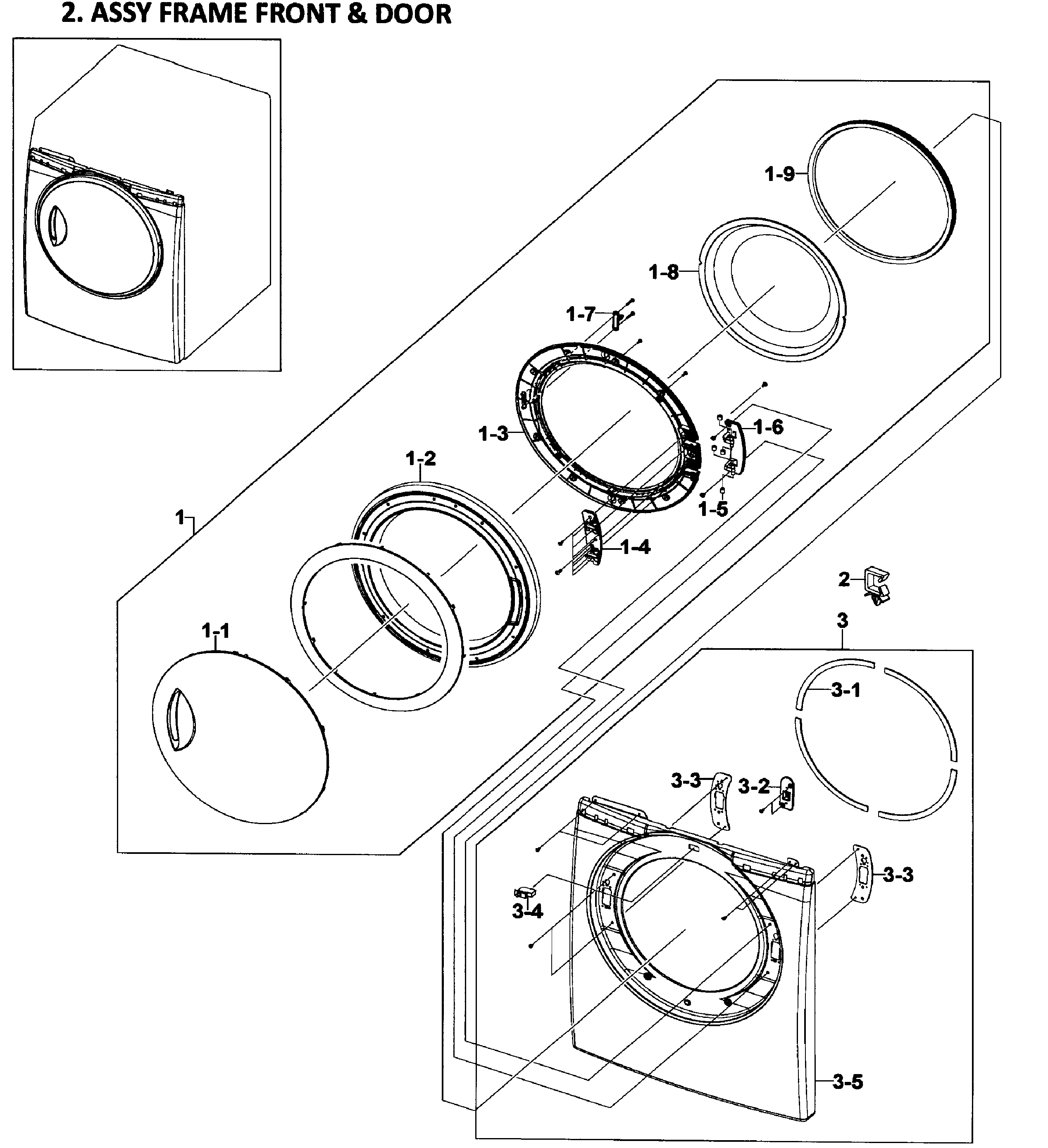 Samsung DV218AEB/XAA-01 front/door assy diagram