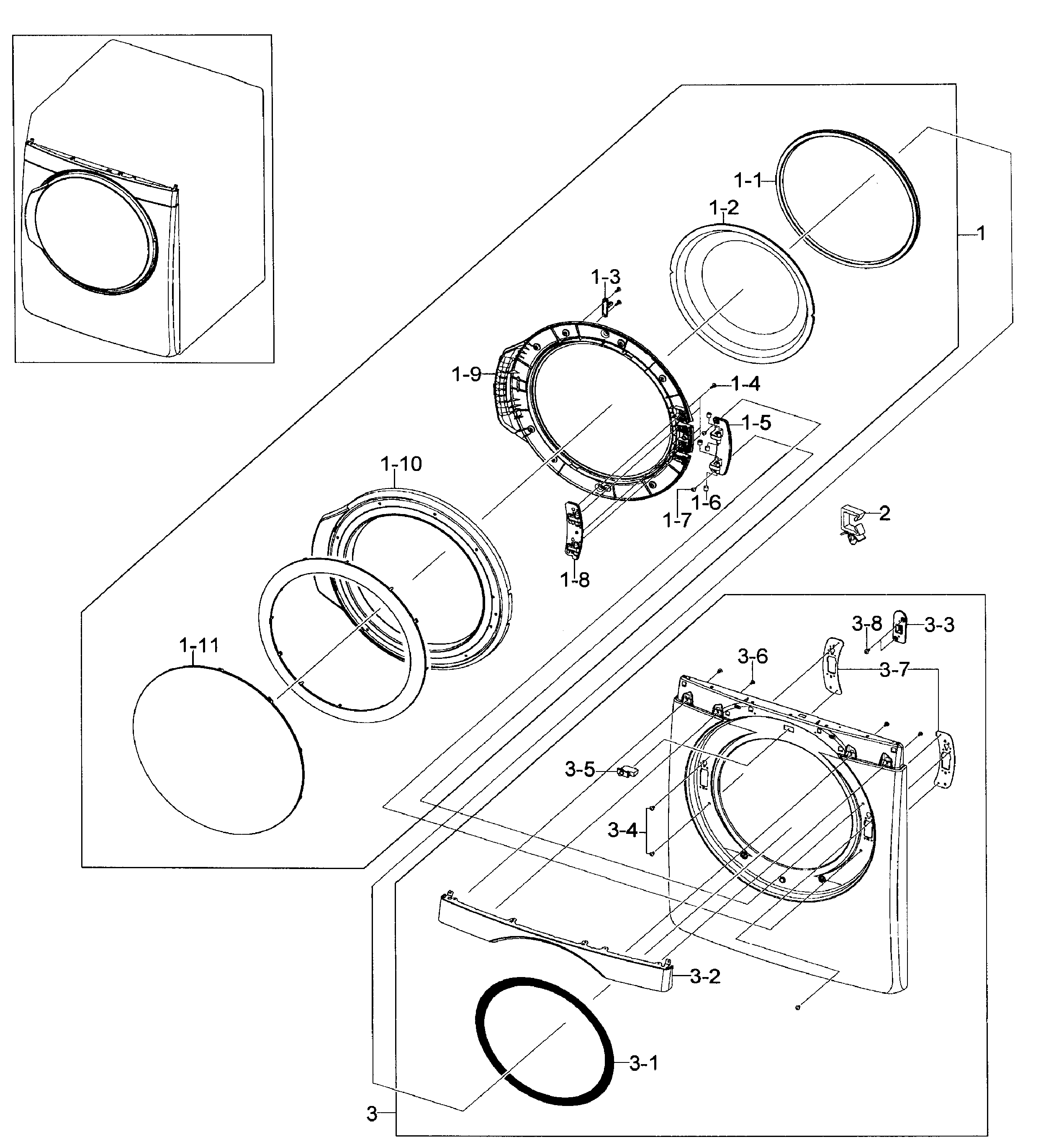 Samsung DV448AGE/XAA-01 front/door assy diagram
