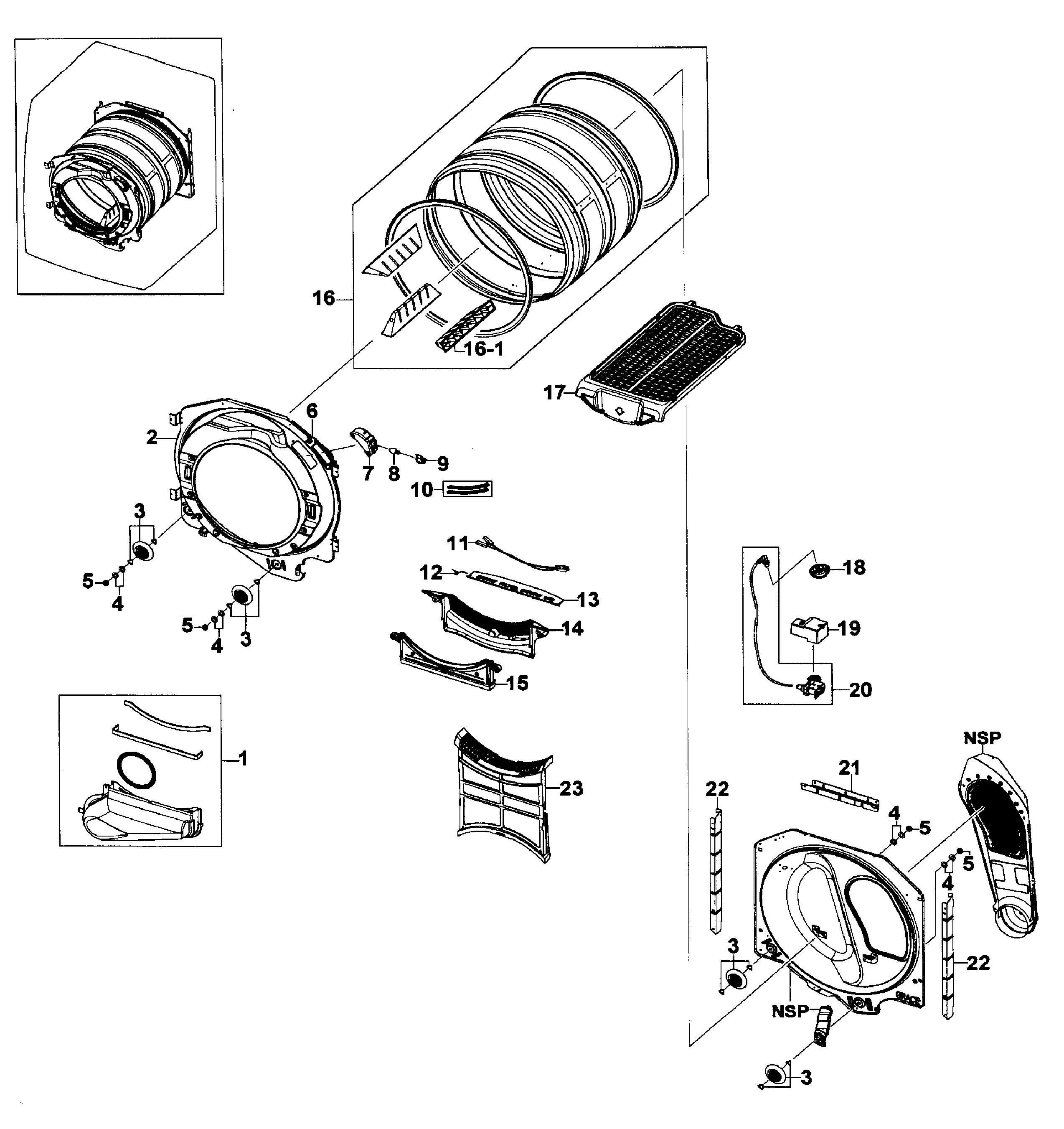 Samsung DV520AEP/XAA-02 drum assy diagram