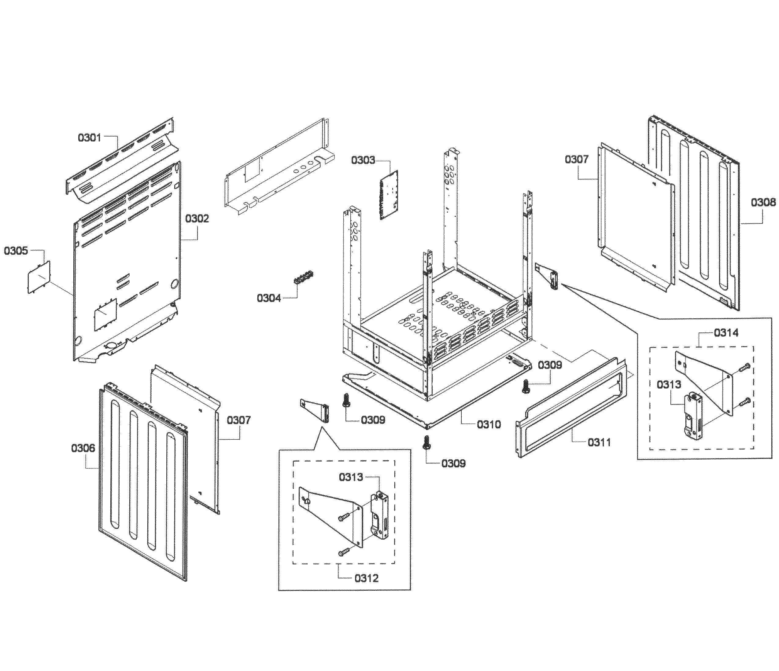 Bosch HES7282U/03 cabinet assy diagram