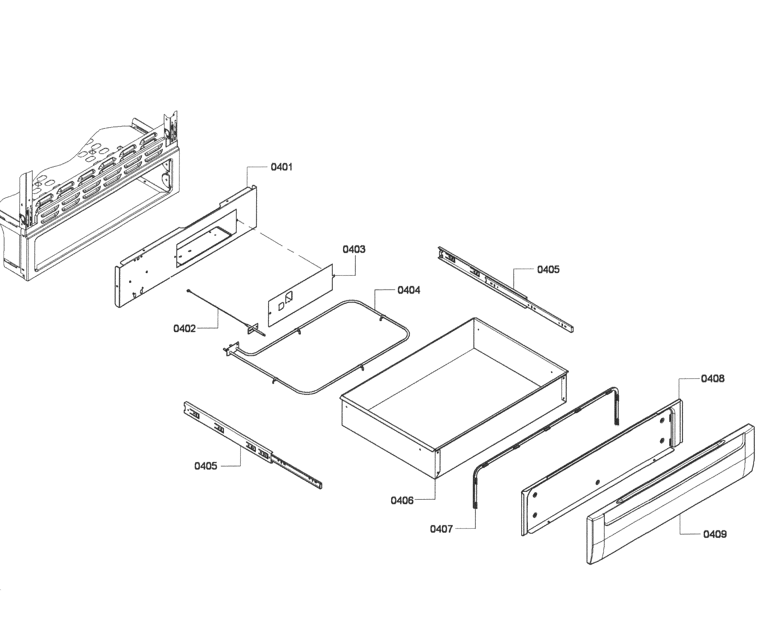 Bosch HES7282U/03 drawer assy diagram