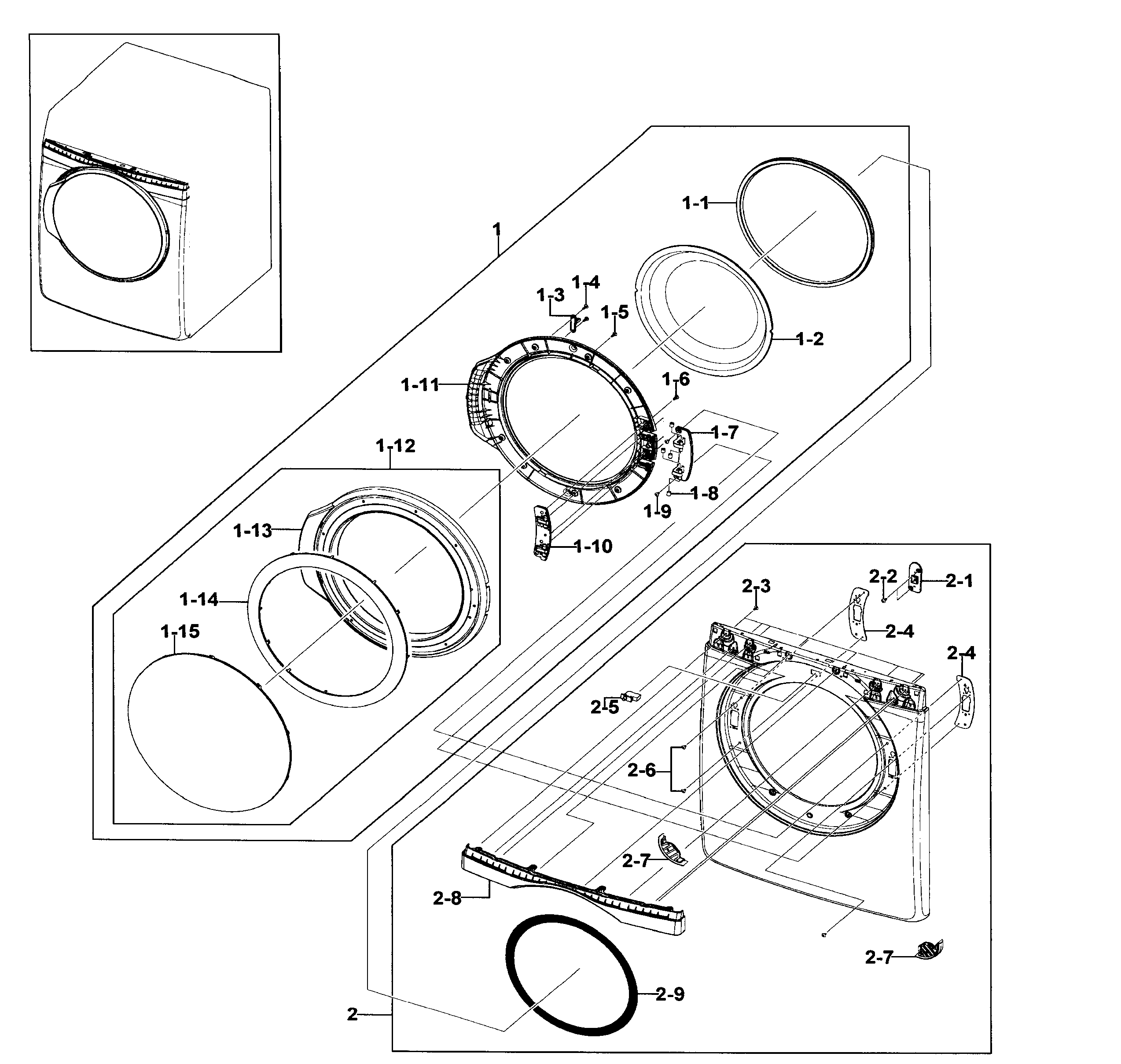 Samsung DV409AER/XAA-01 front/door assy diagram