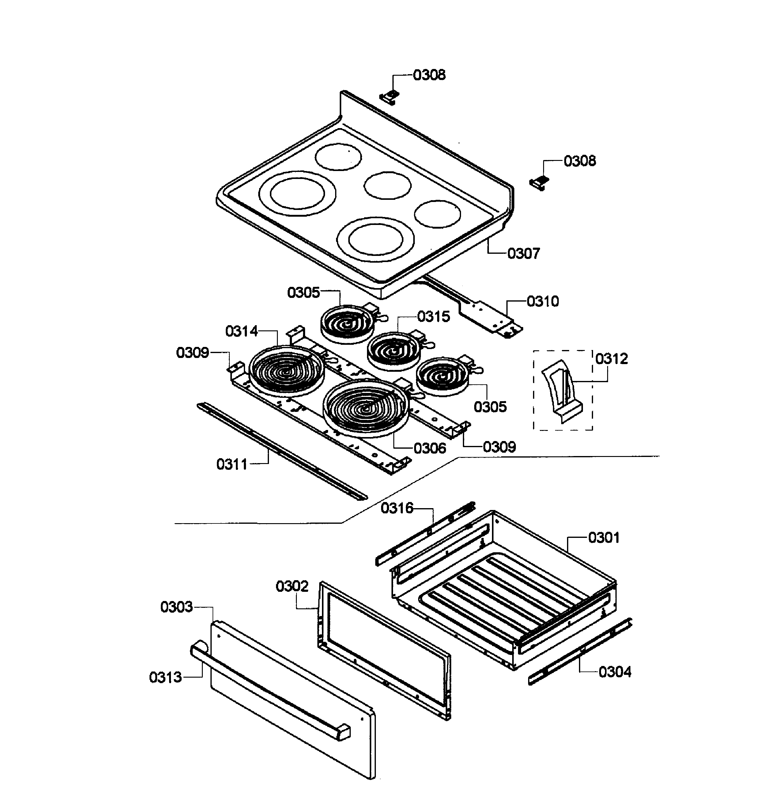 Bosch HES5053U/04 drawer/top assy diagram