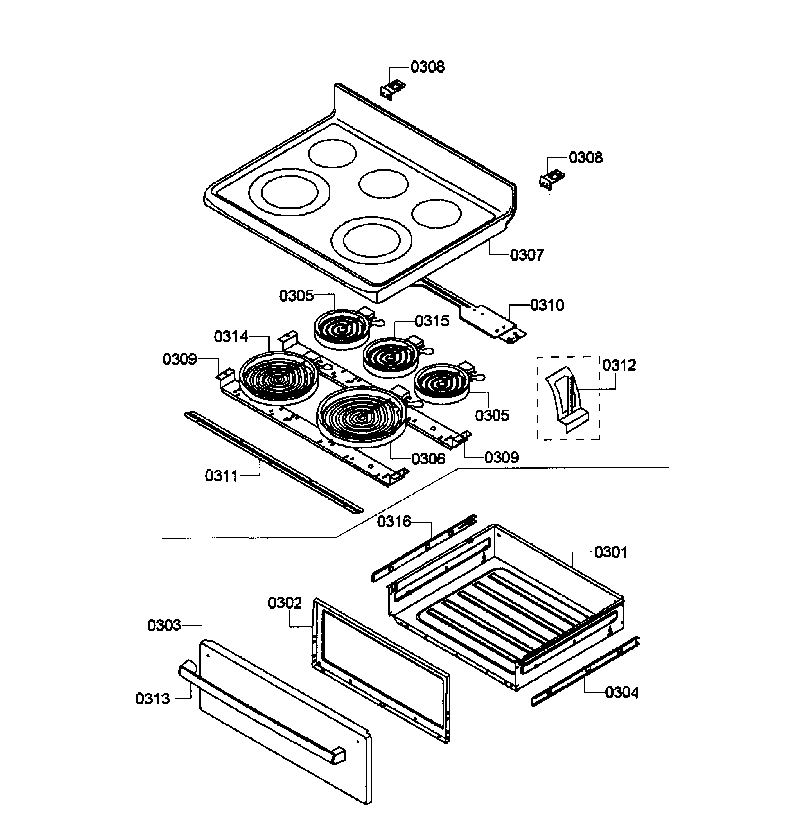 Bosch HES5053U/05 drawer/top assy diagram