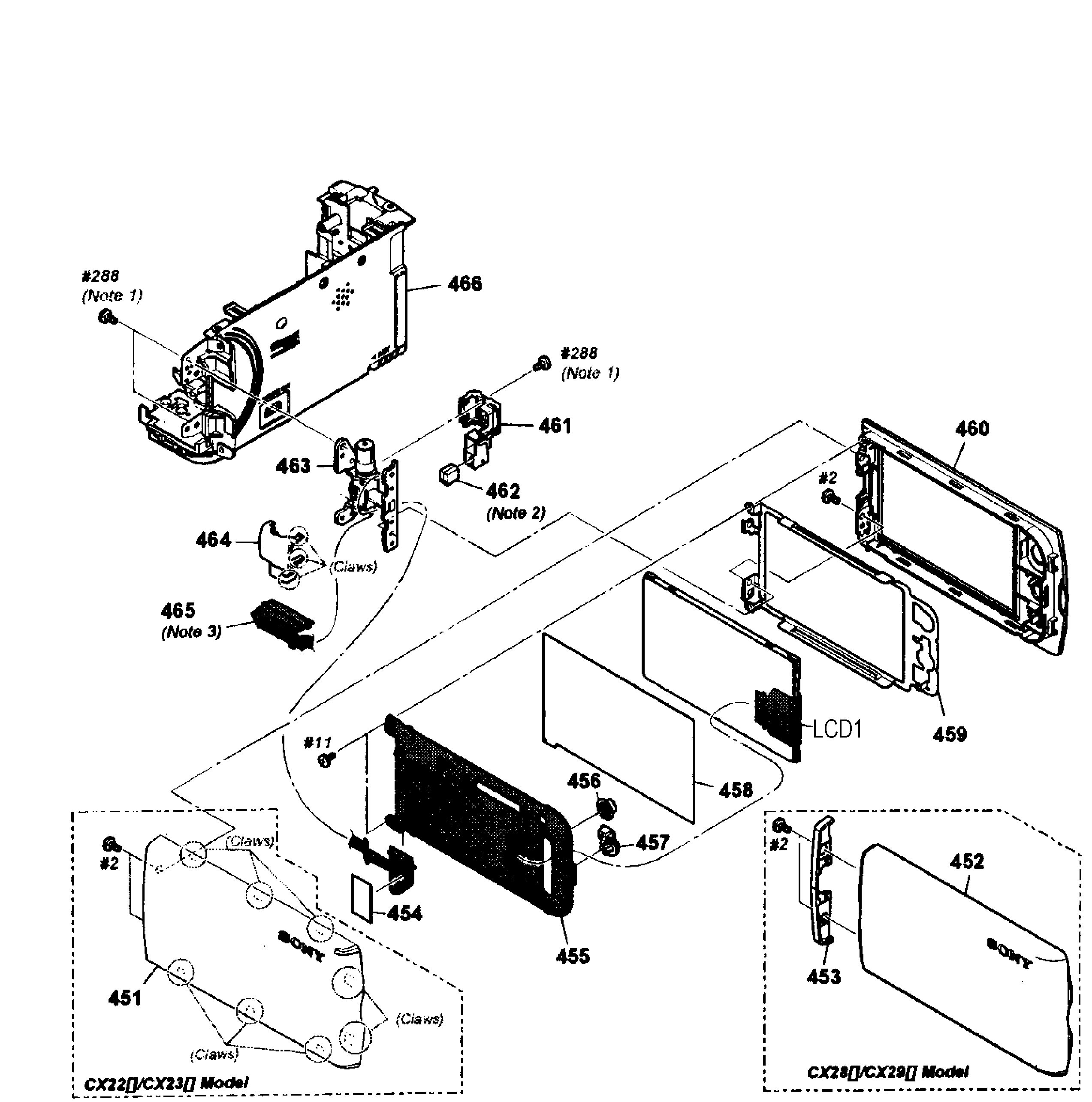 Sony HDR-CX220/R lcd assy diagram
