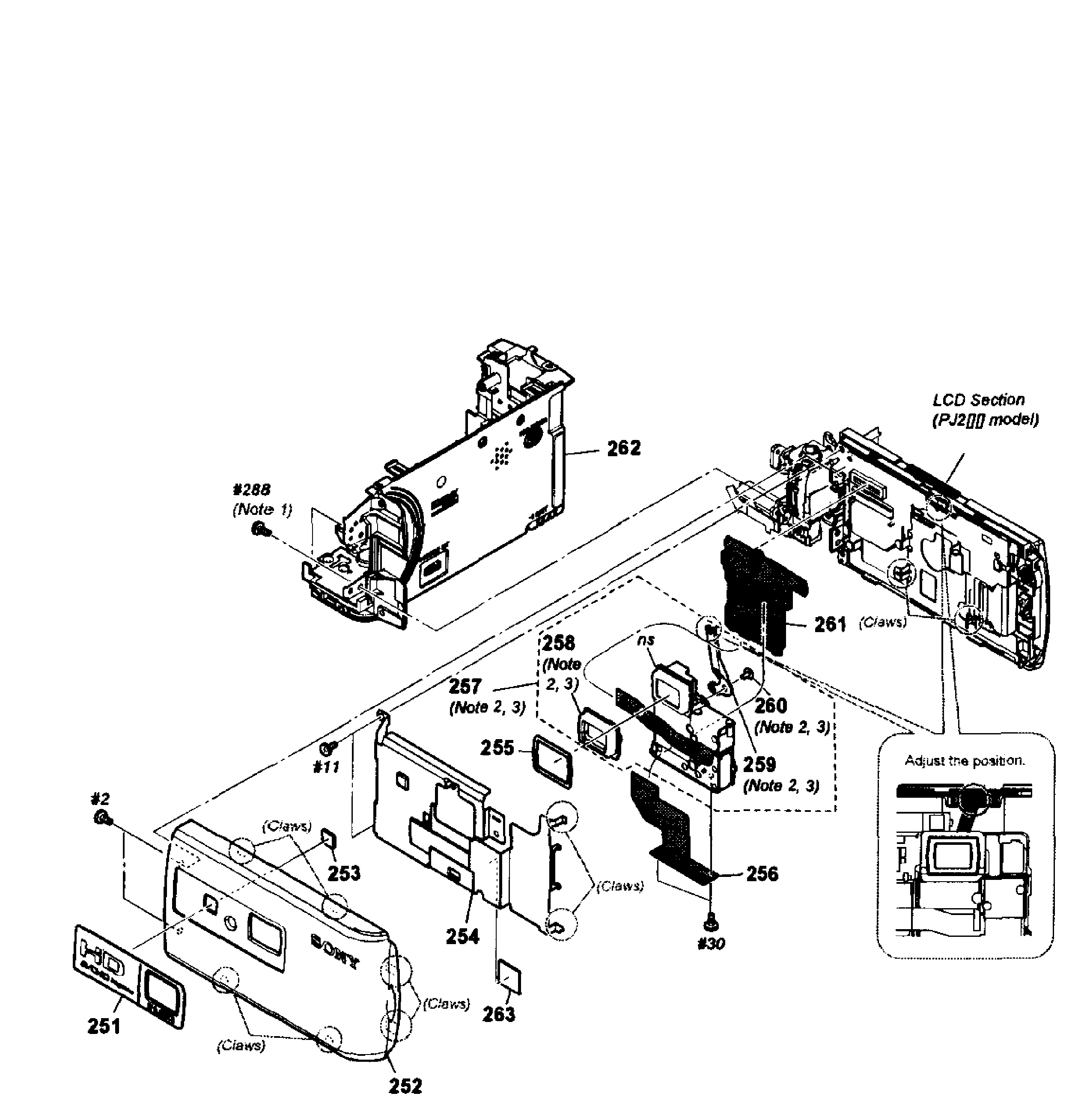 Sony HDR-PJ230/B cabinet right diagram