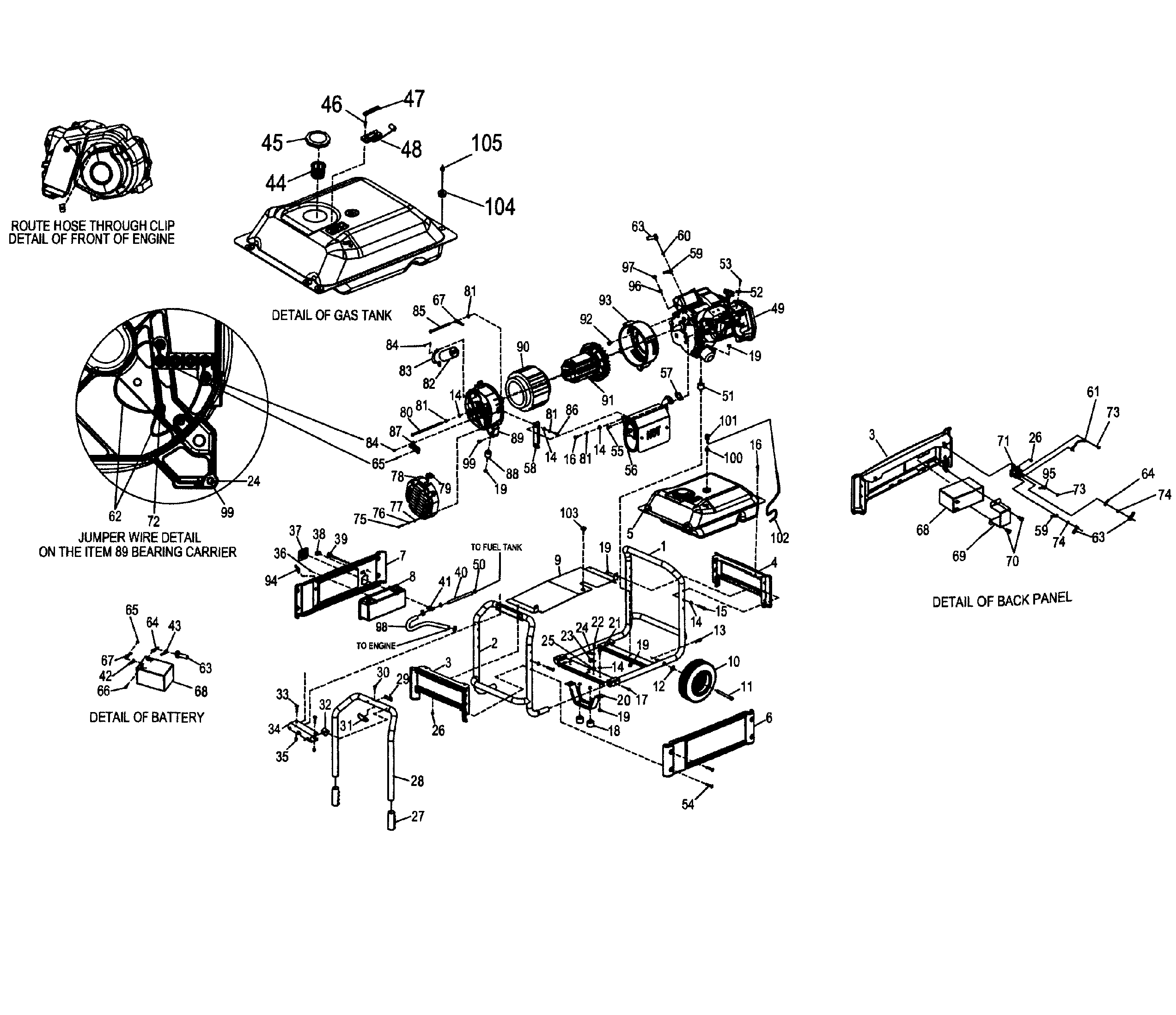 Generac XG8000E-5747-1 frame assy diagram
