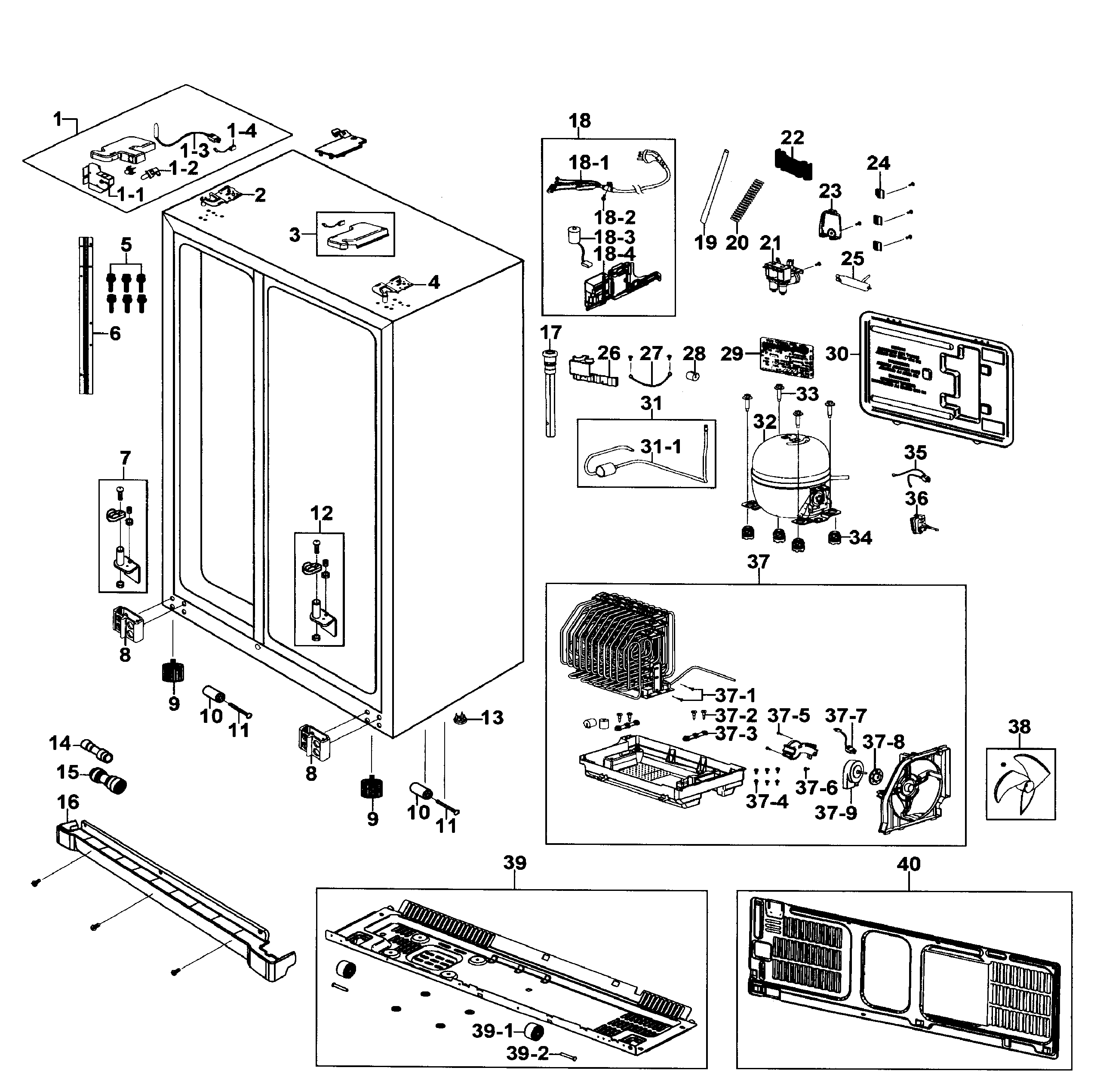 Samsung RS267TDPN/XAA-00 cabinet assy diagram