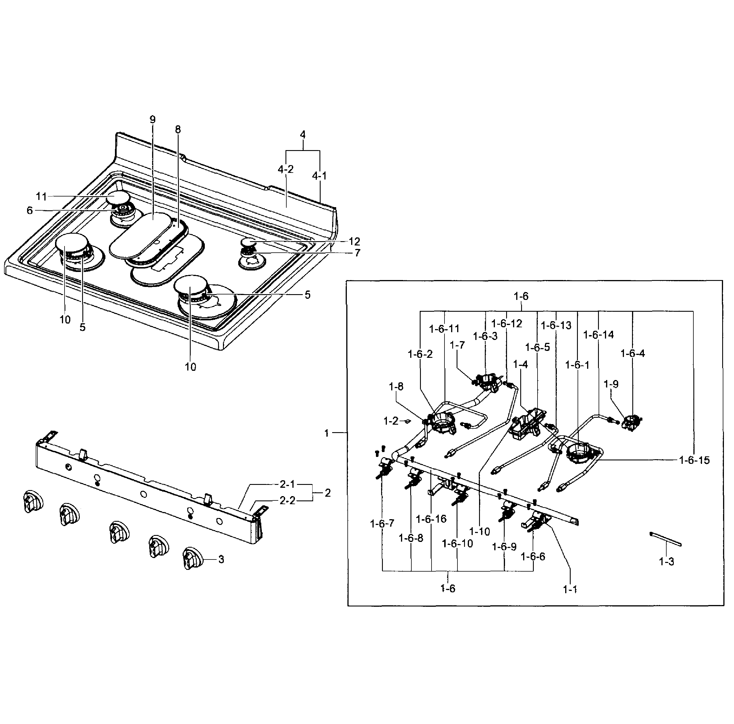 Samsung NX583G0VBWW/AA-00 cooktop assy diagram