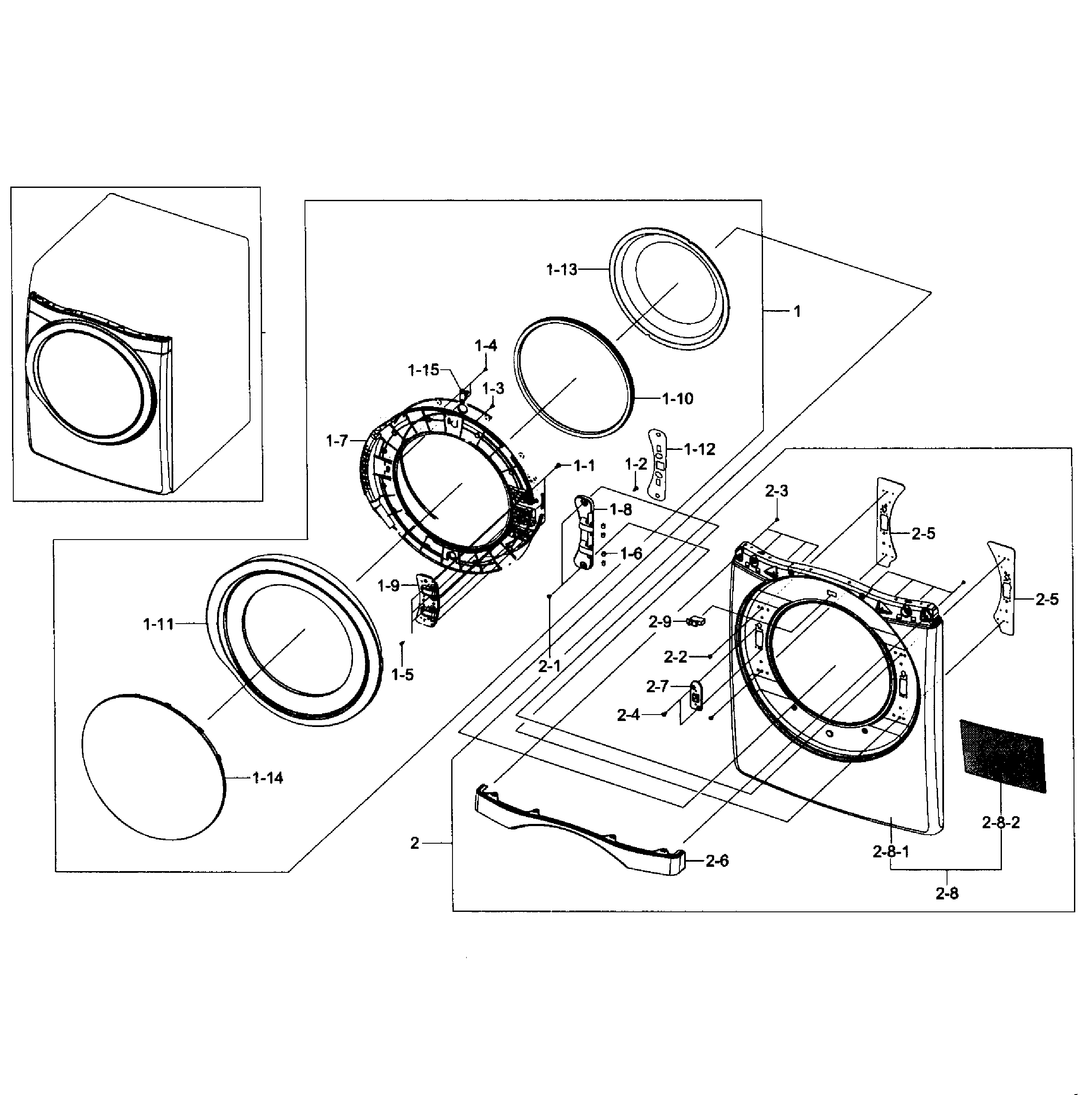 Samsung DV457EVGSWR/AA-00 frame front & door diagram