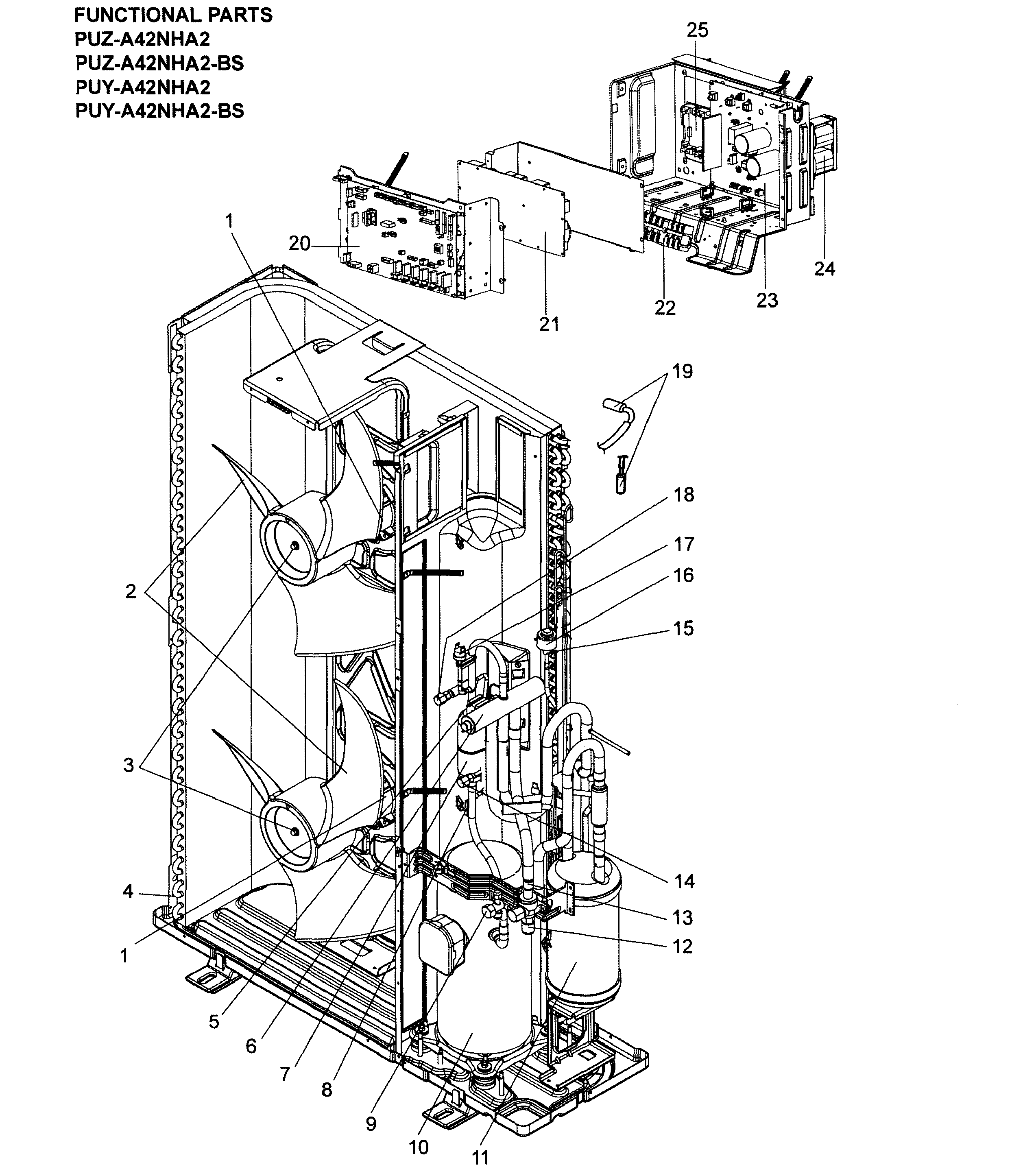 Mitsubishi PUY-A42NHA2-BS compressor assy diagram