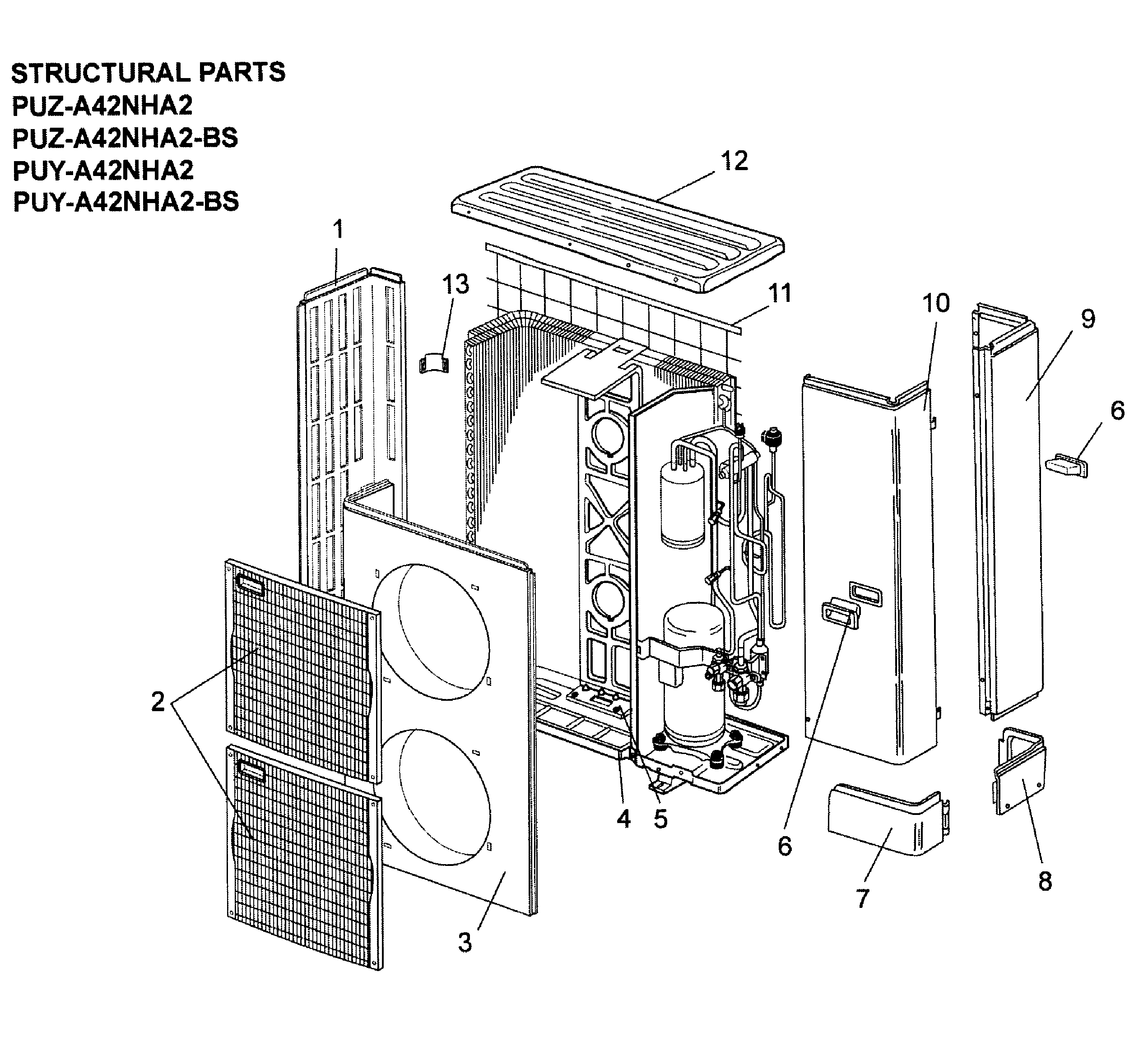 Mitsubishi PUY-A42NHA2-BS cabinet assy diagram