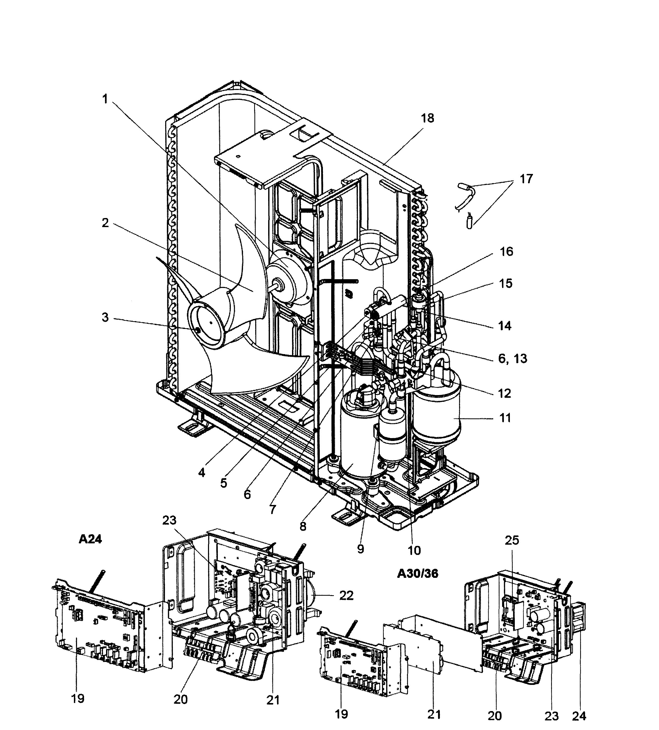 Mitsubishi PUY-A36NHA3-BS functional parts diagram