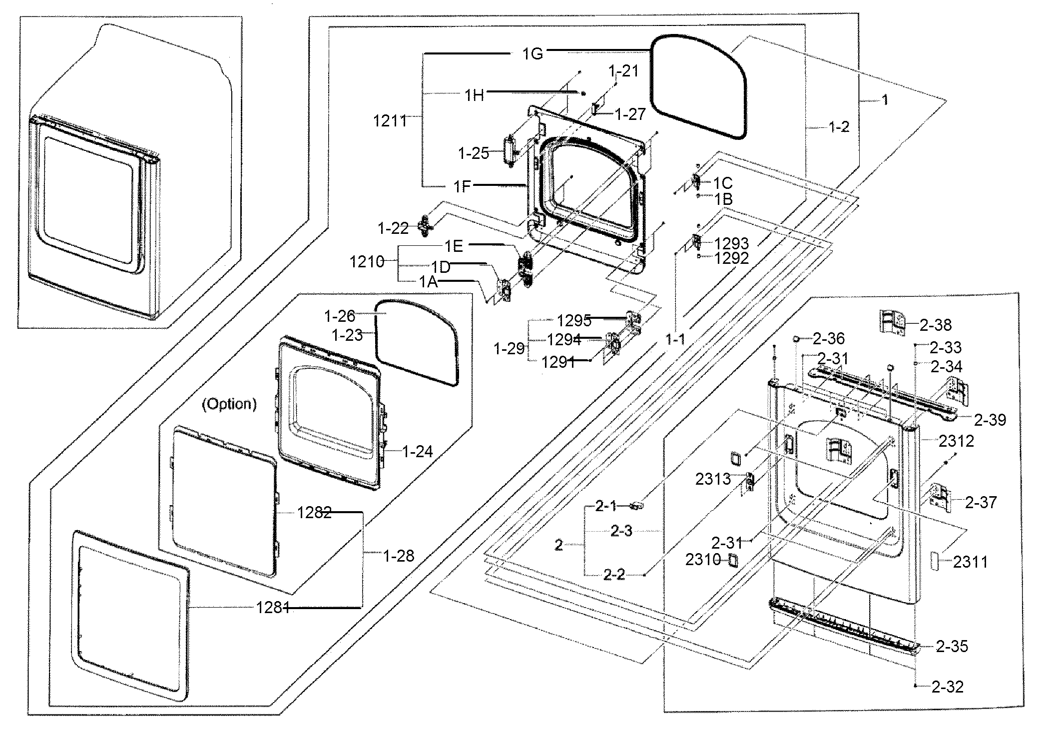 Samsung DV400EWHDWR/AA-00 frame front & door diagram