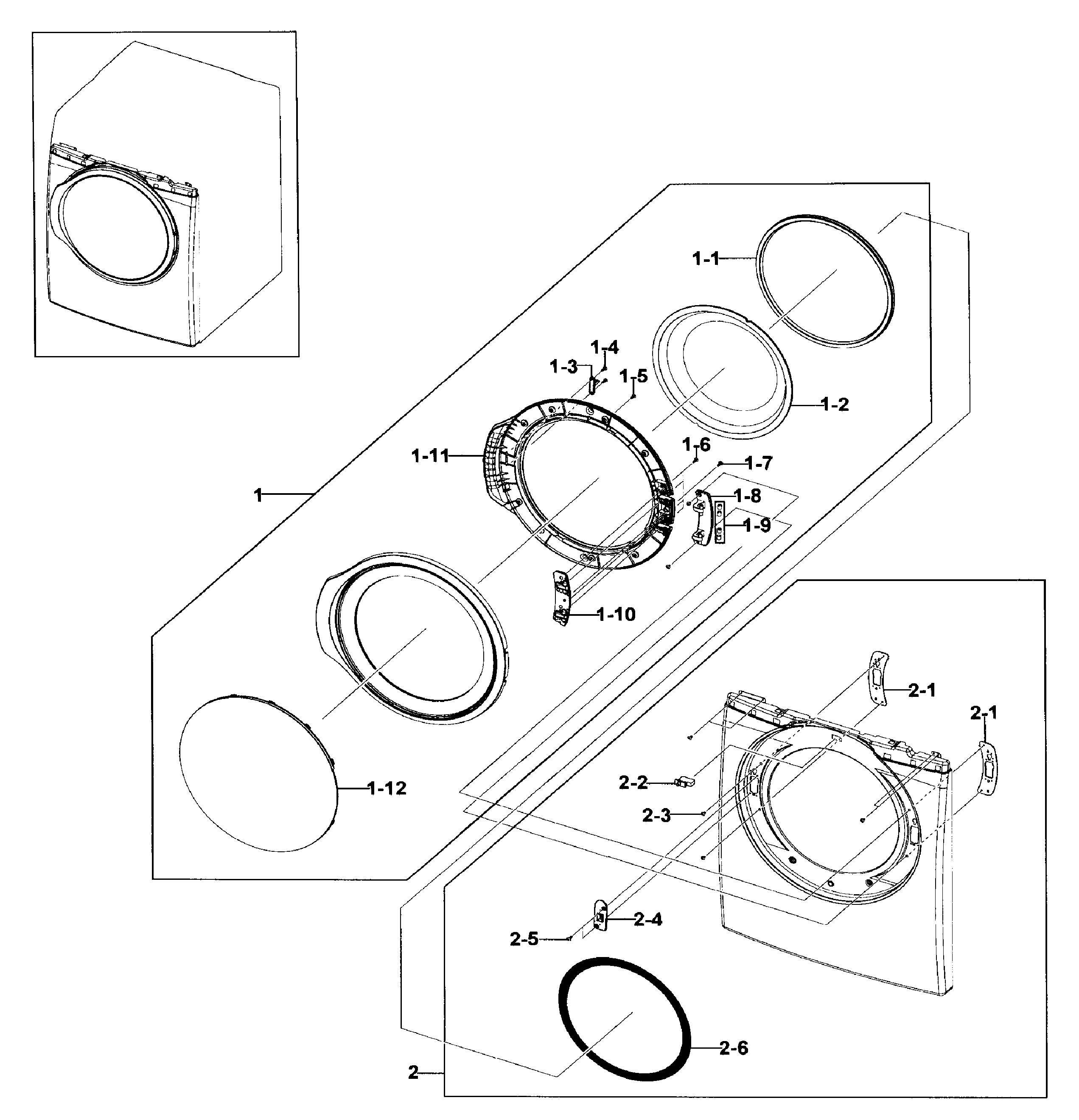 Samsung DV330AEB/XAA-03 frame front & door diagram