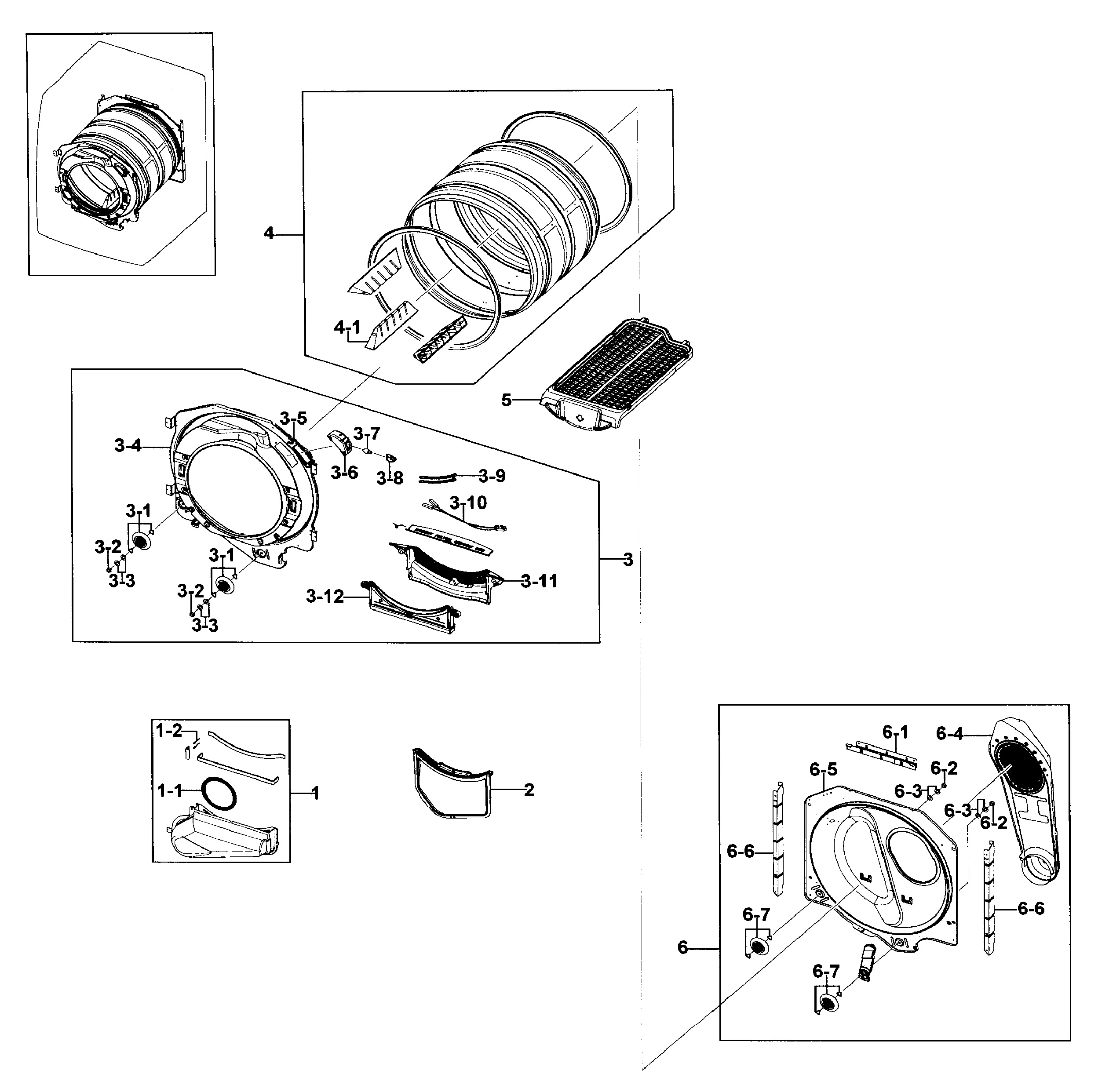 Samsung DV330AEB/XAA-03 drum diagram