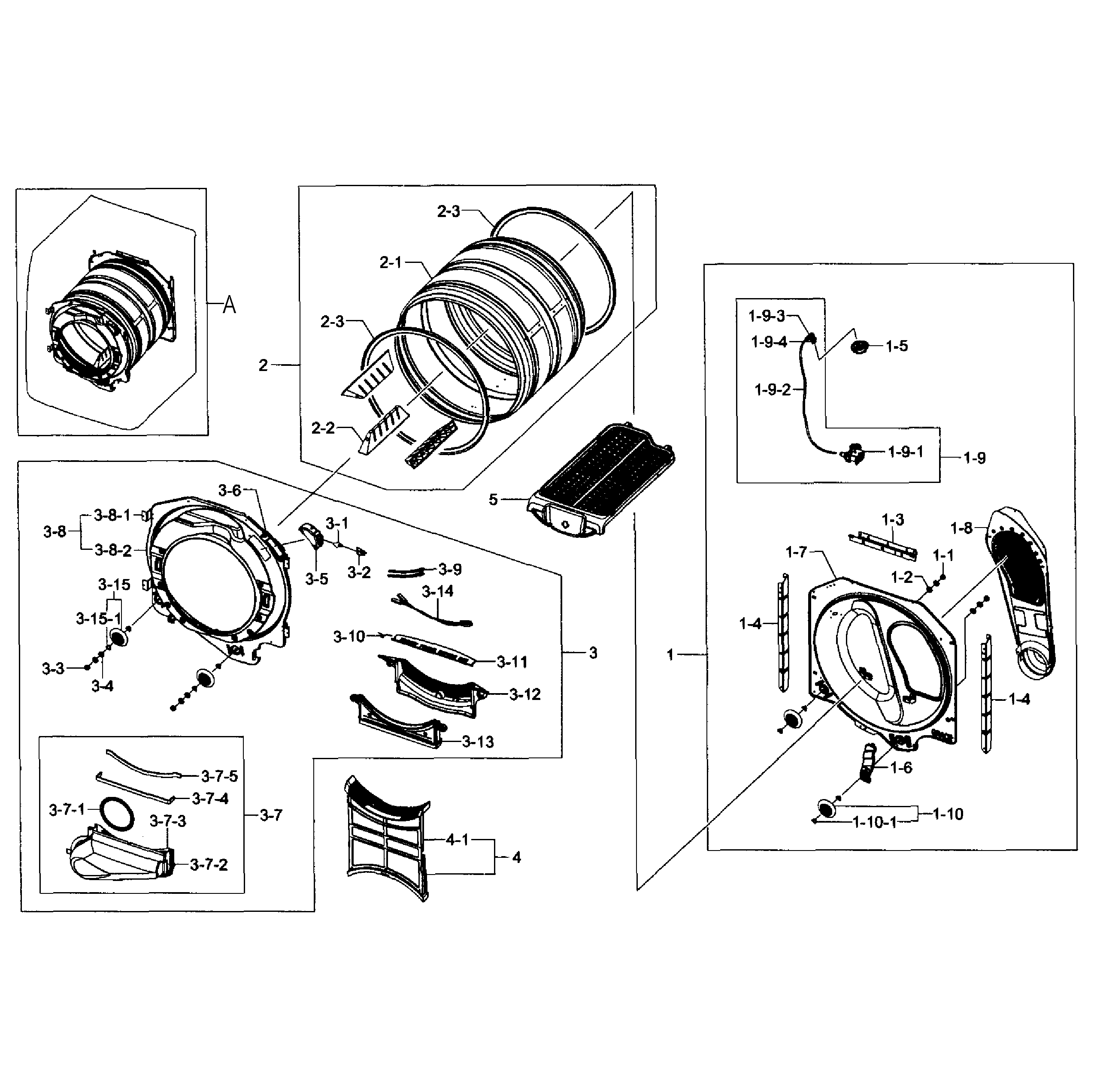 Samsung DV405ETPASU/AA-00 drum assy diagram