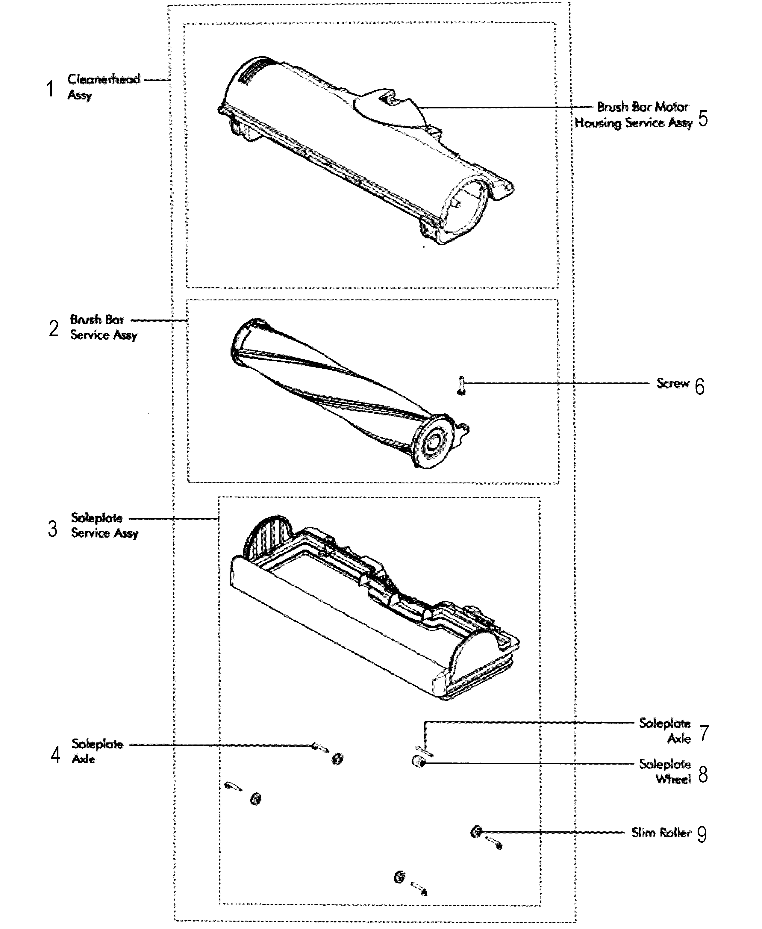 Dyson DC50 brush assy diagram