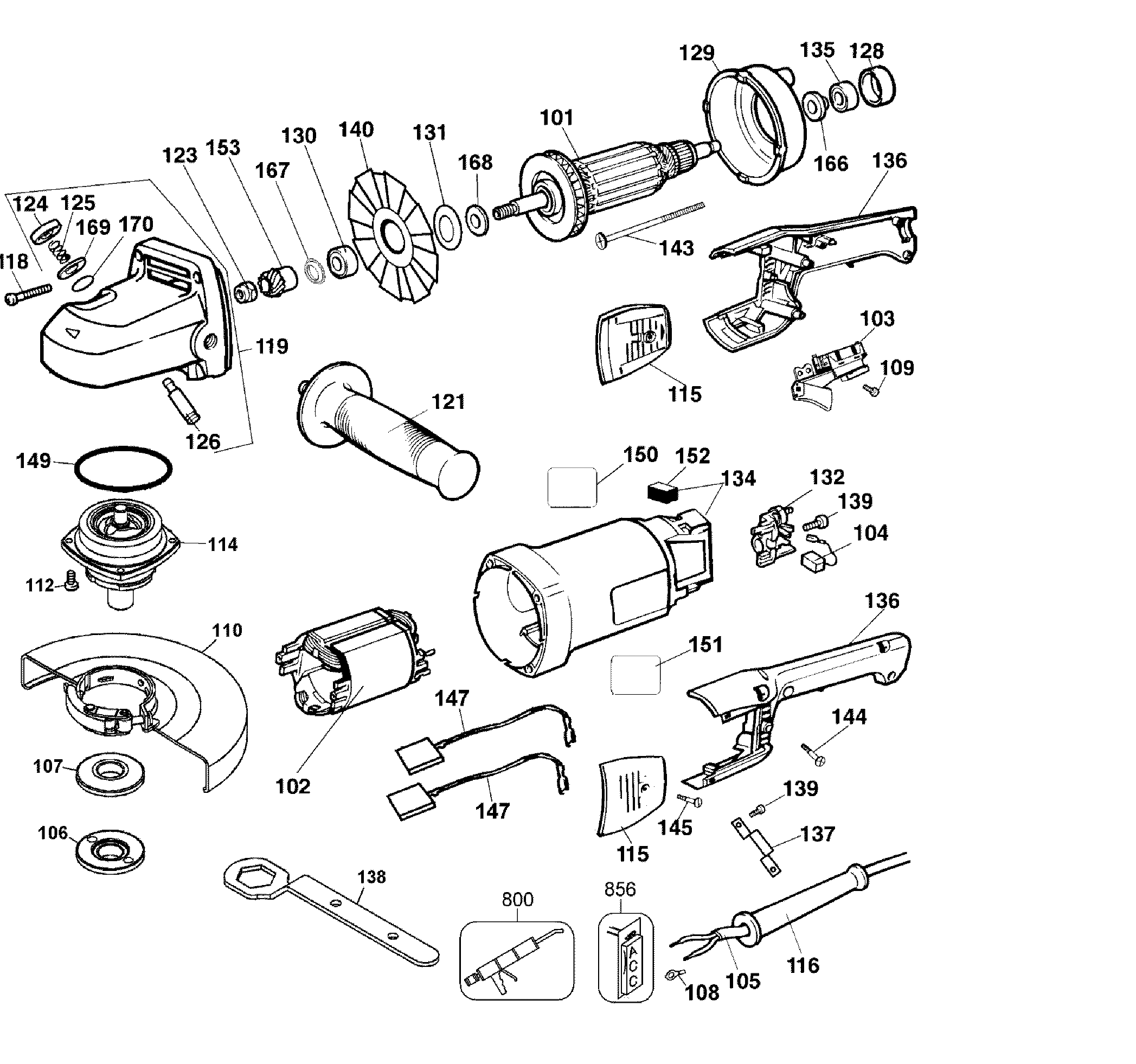 DeWalt DW831 TYPE 3 grinder assy diagram