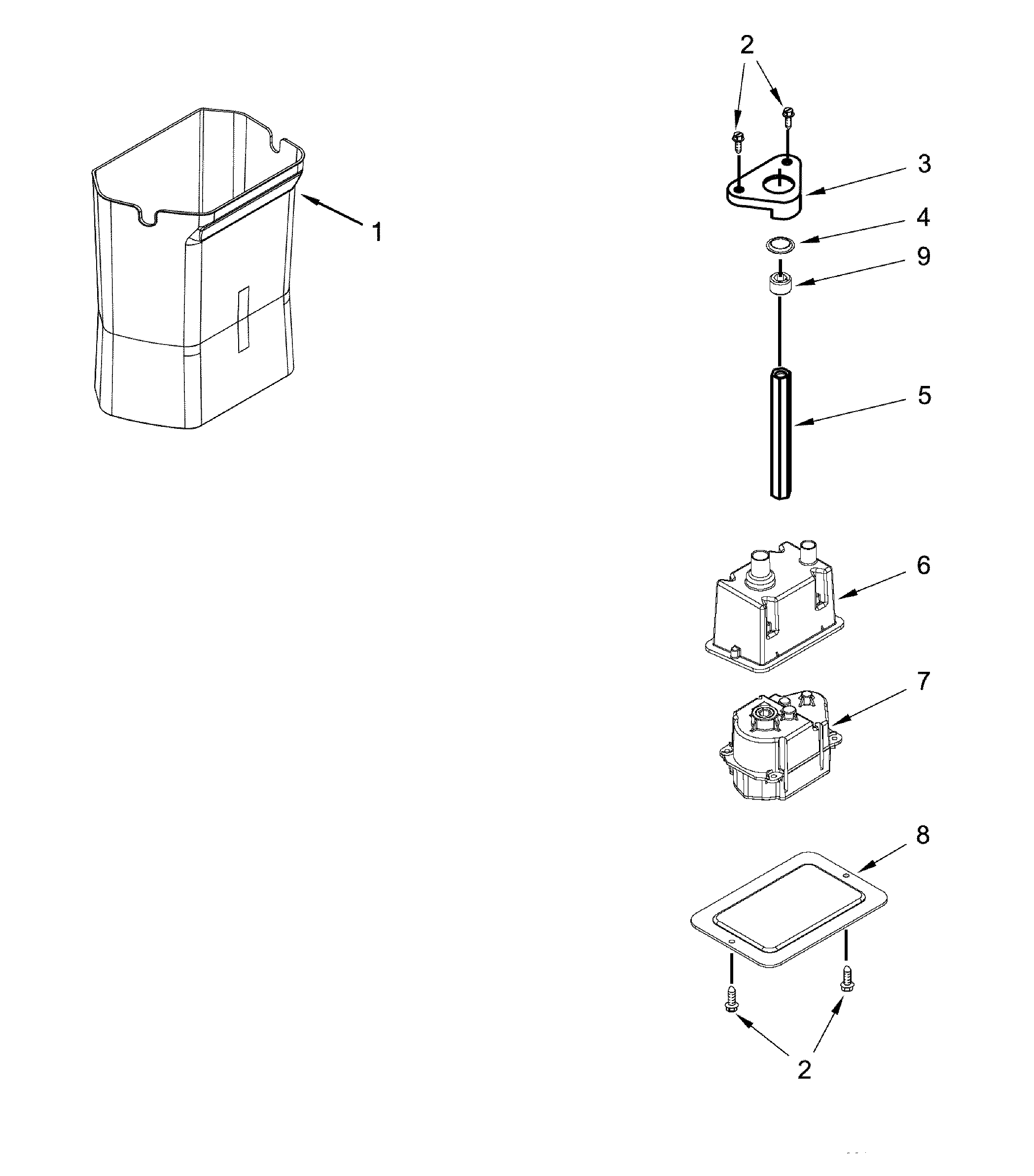 Dacor DYF42BIWS00 motor & ice container diagram