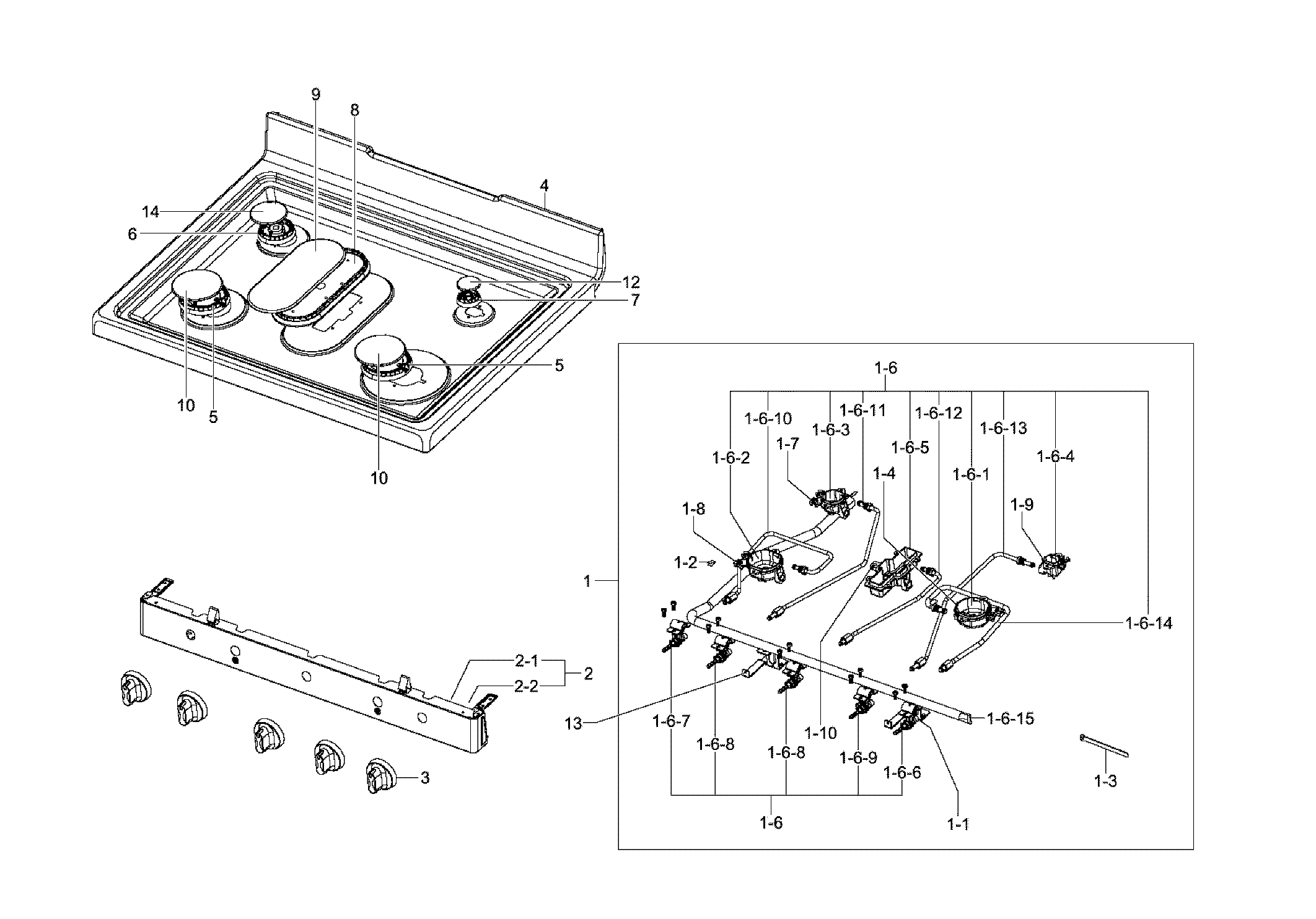 Samsung NX58F5500SW/AA-00 cooktop diagram