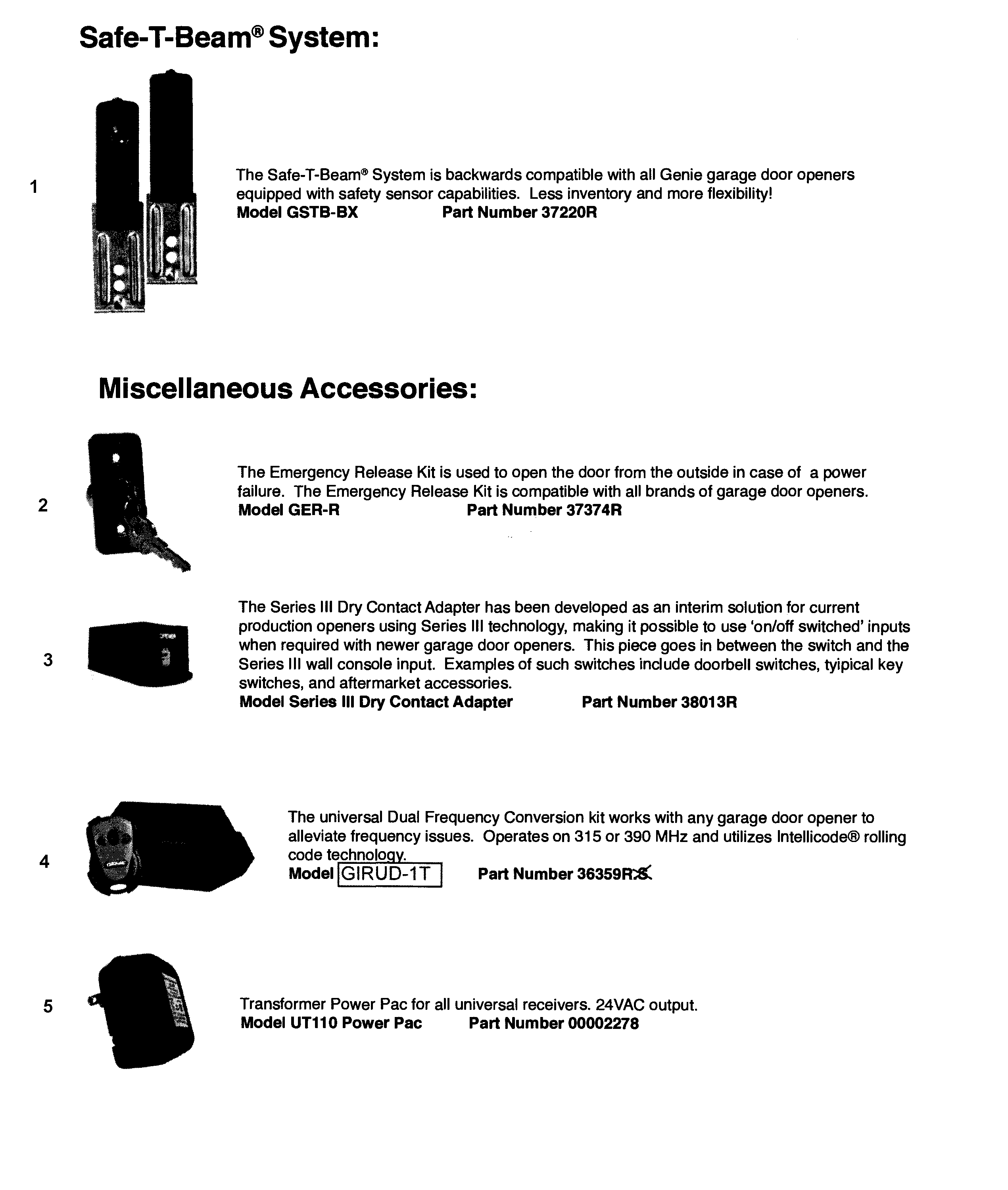 Genie 4024 accessories diagram