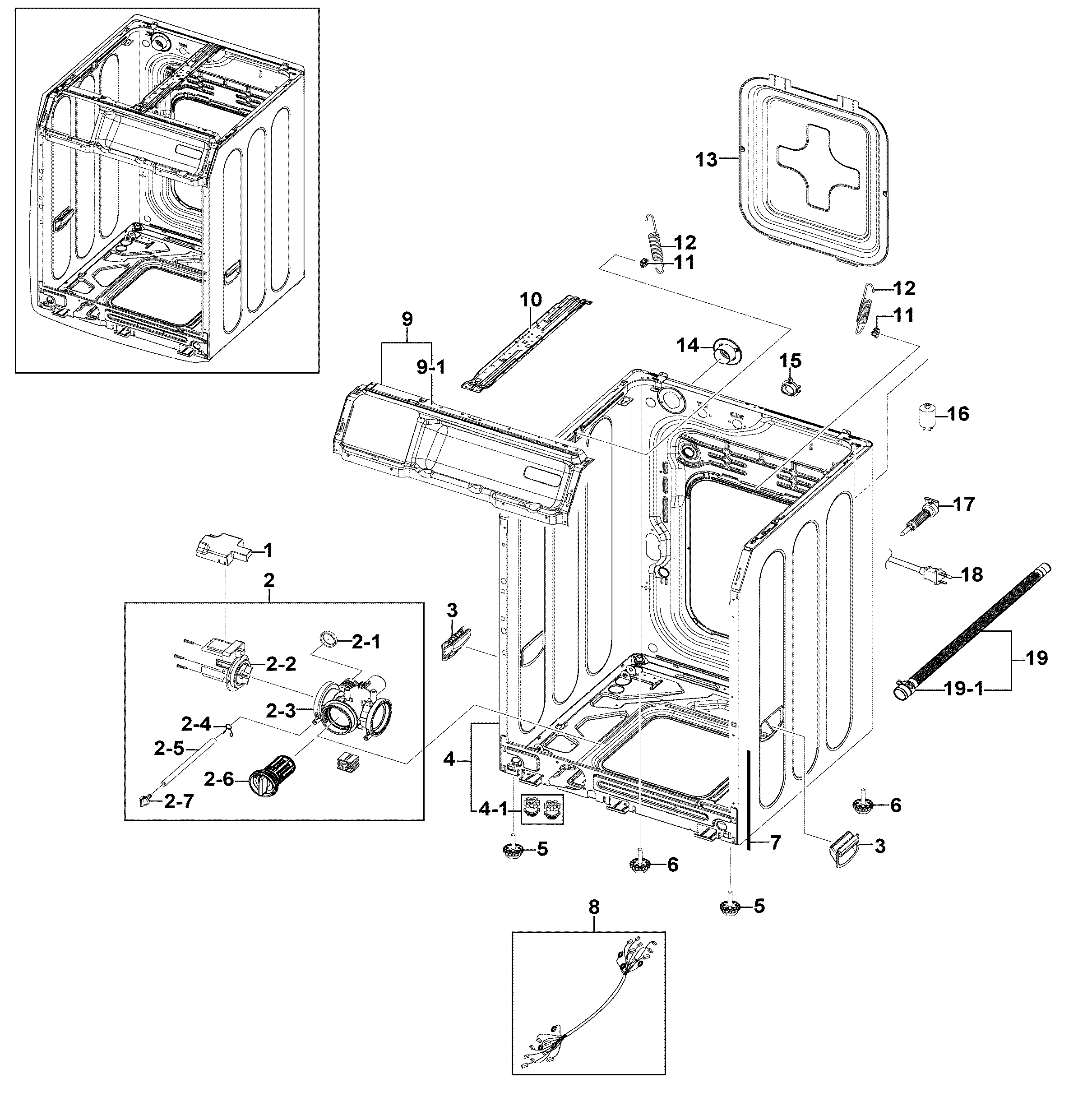 Samsung WF220ANW/XAA-01 frame & cover parts diagram