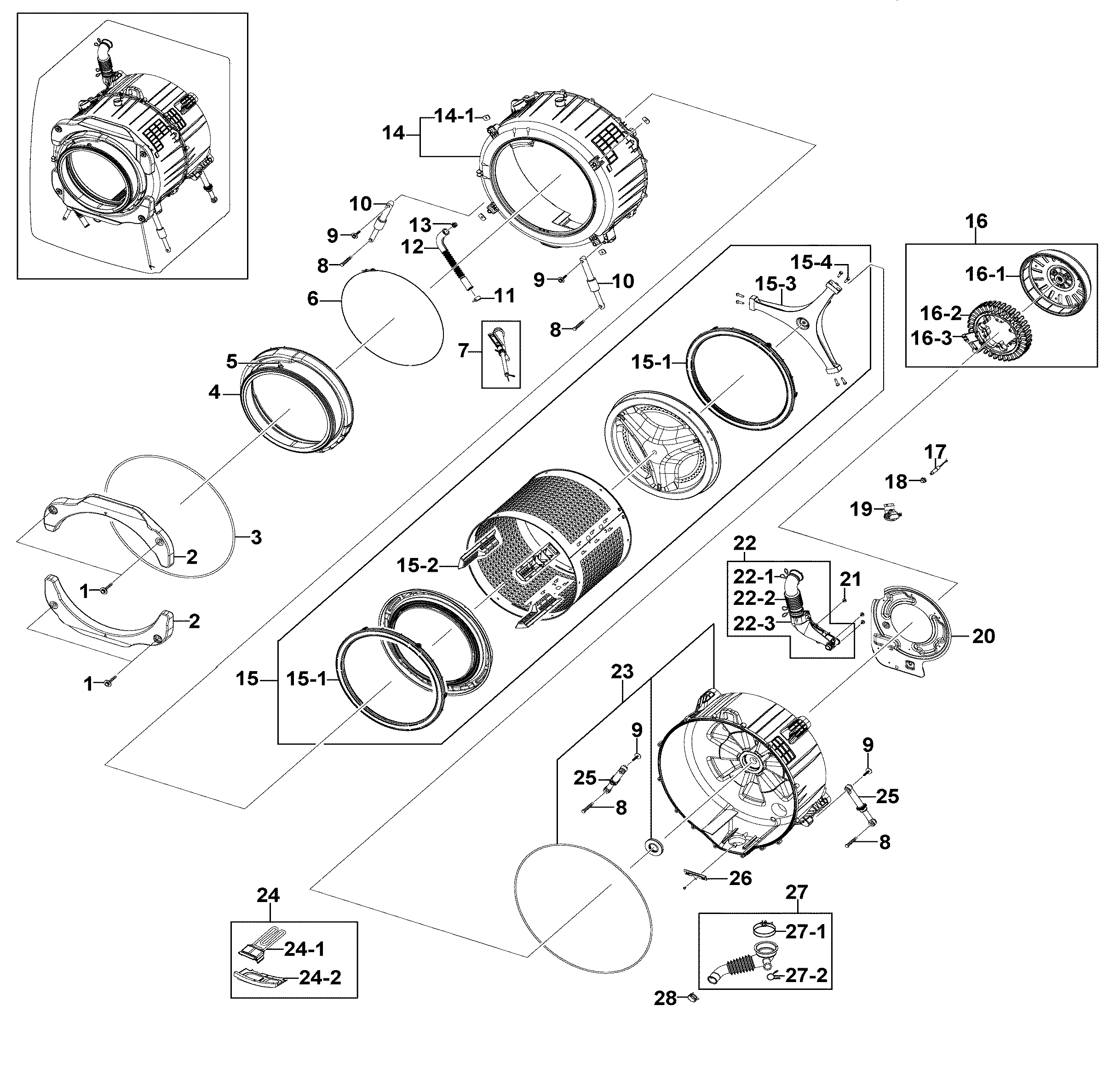 Samsung WF220ANW/XAA-02 tub & drum diagram