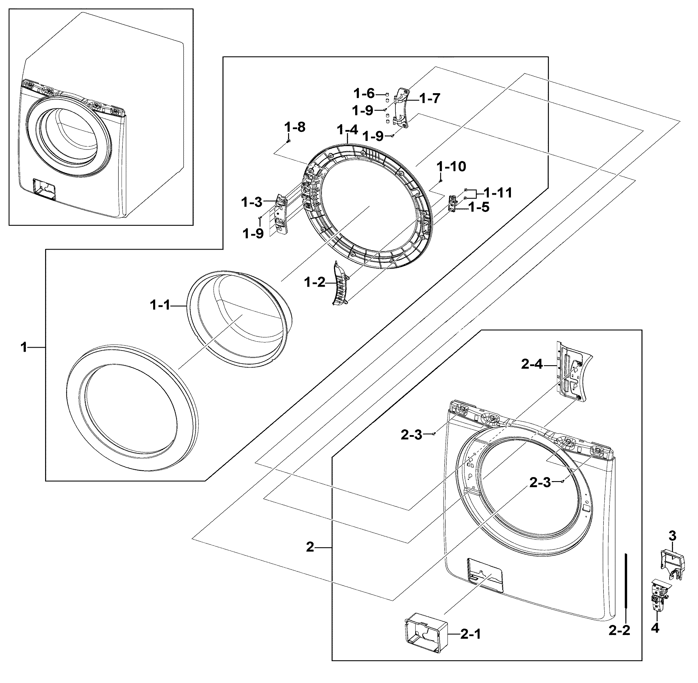 Samsung WF220ANW/XAA-02 frame front & door diagram