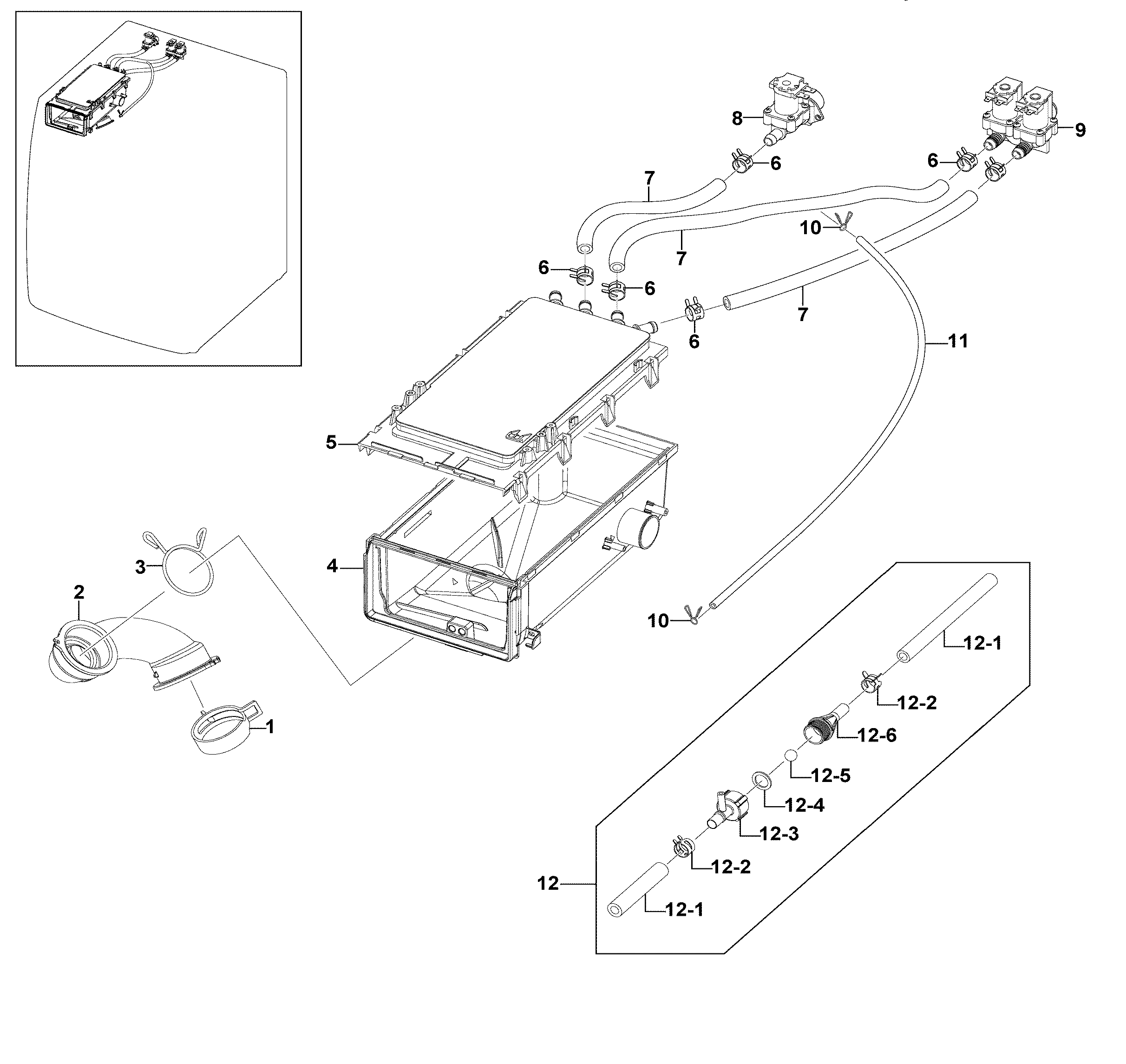 Samsung WF220ANW/XAA-02 drawer housing diagram