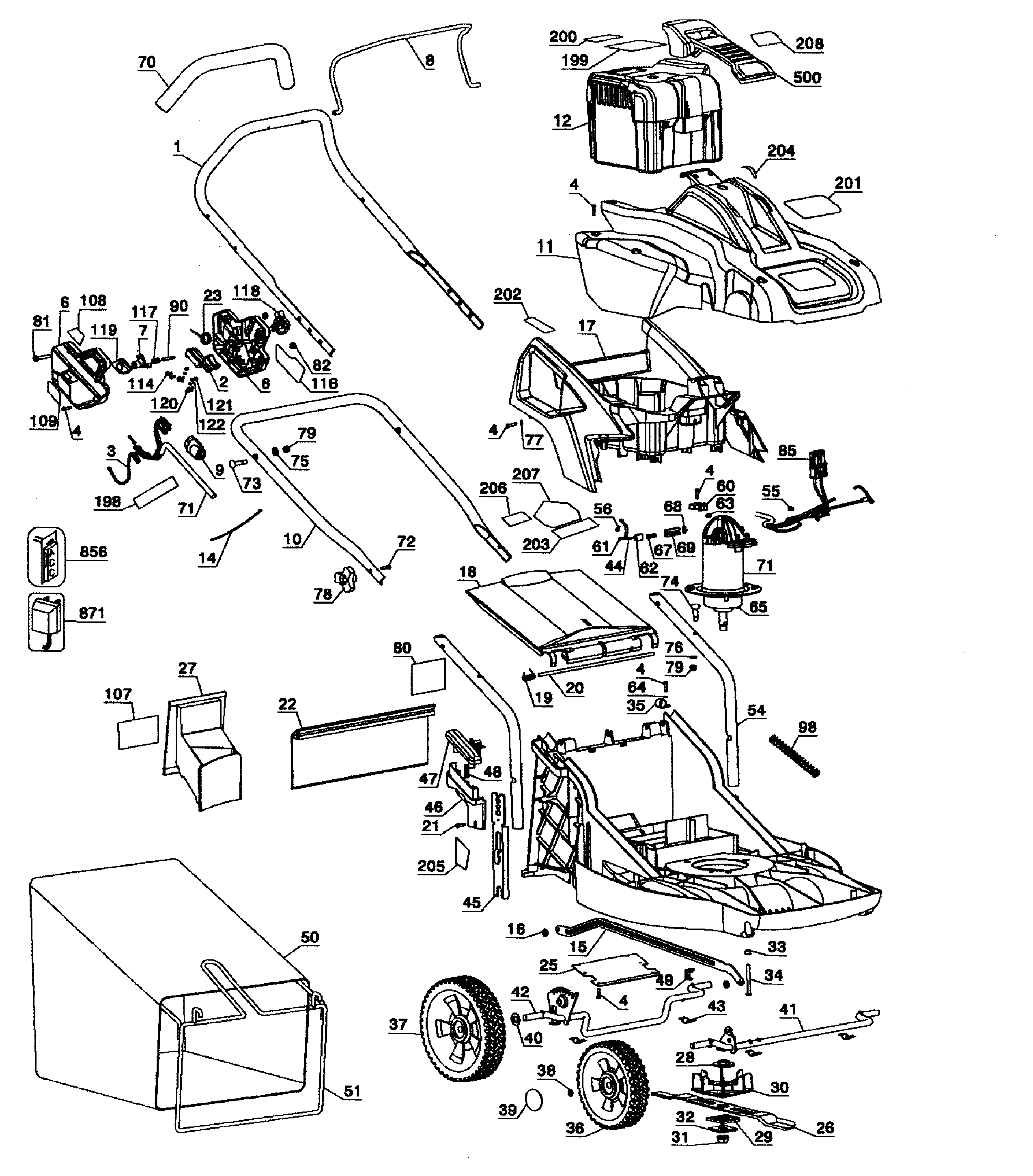 Black & Decker CM1936 TYPE 1 lawn mower diagram