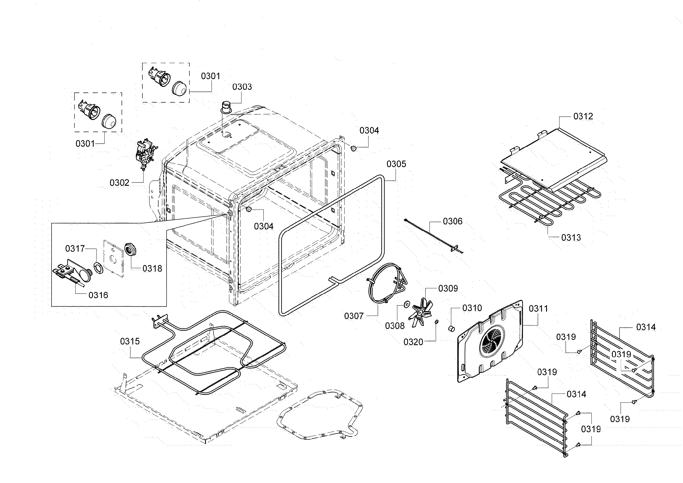 Bosch HBN5450UC/08 cavity assy diagram