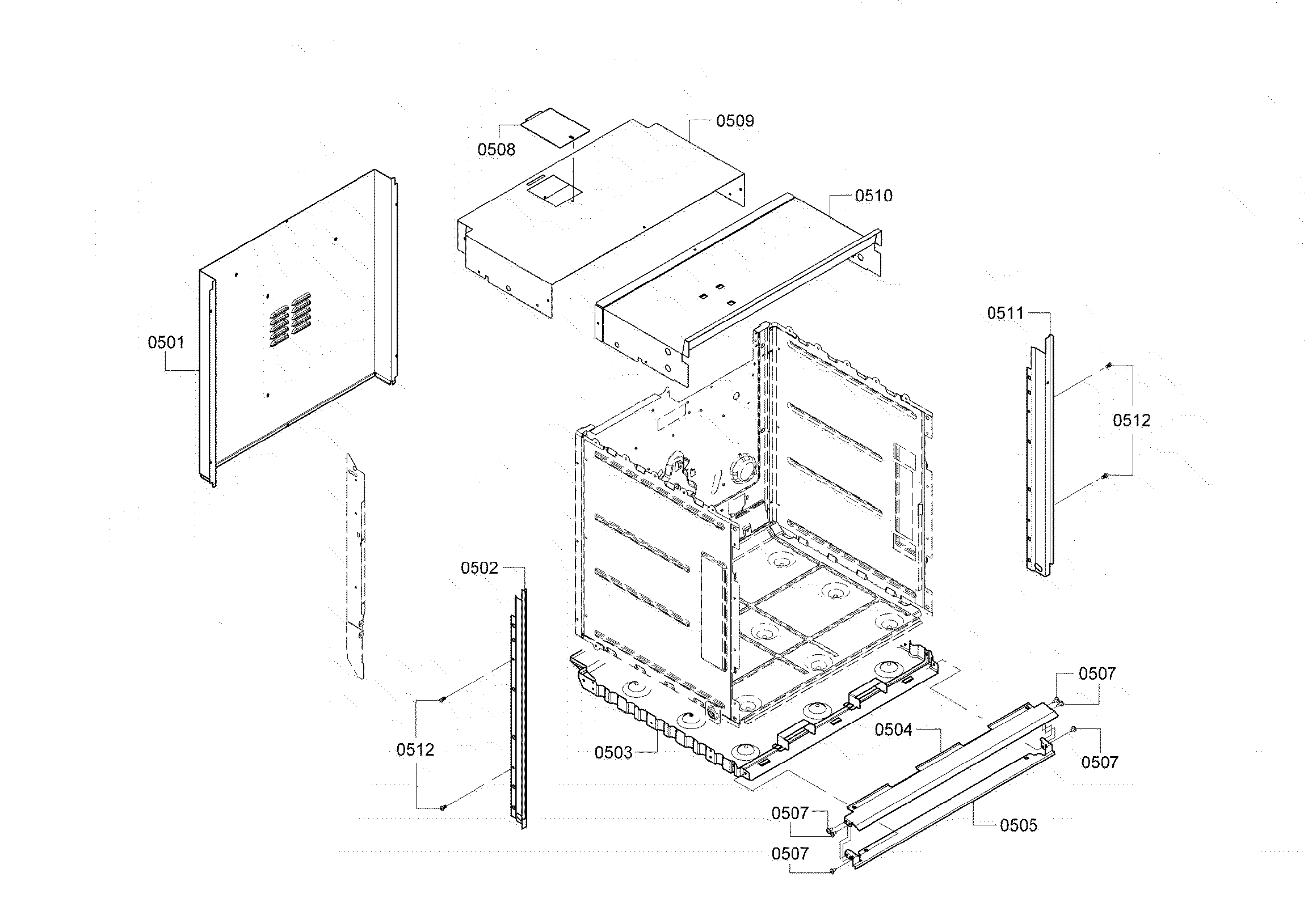 Bosch HBN5450UC/08 base & frame assy diagram