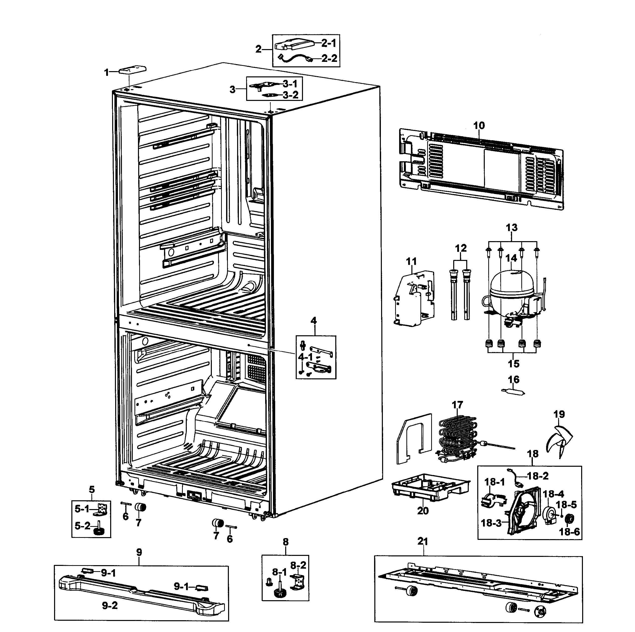 Samsung RB215ACBP/XAA-00 cabinet assy diagram