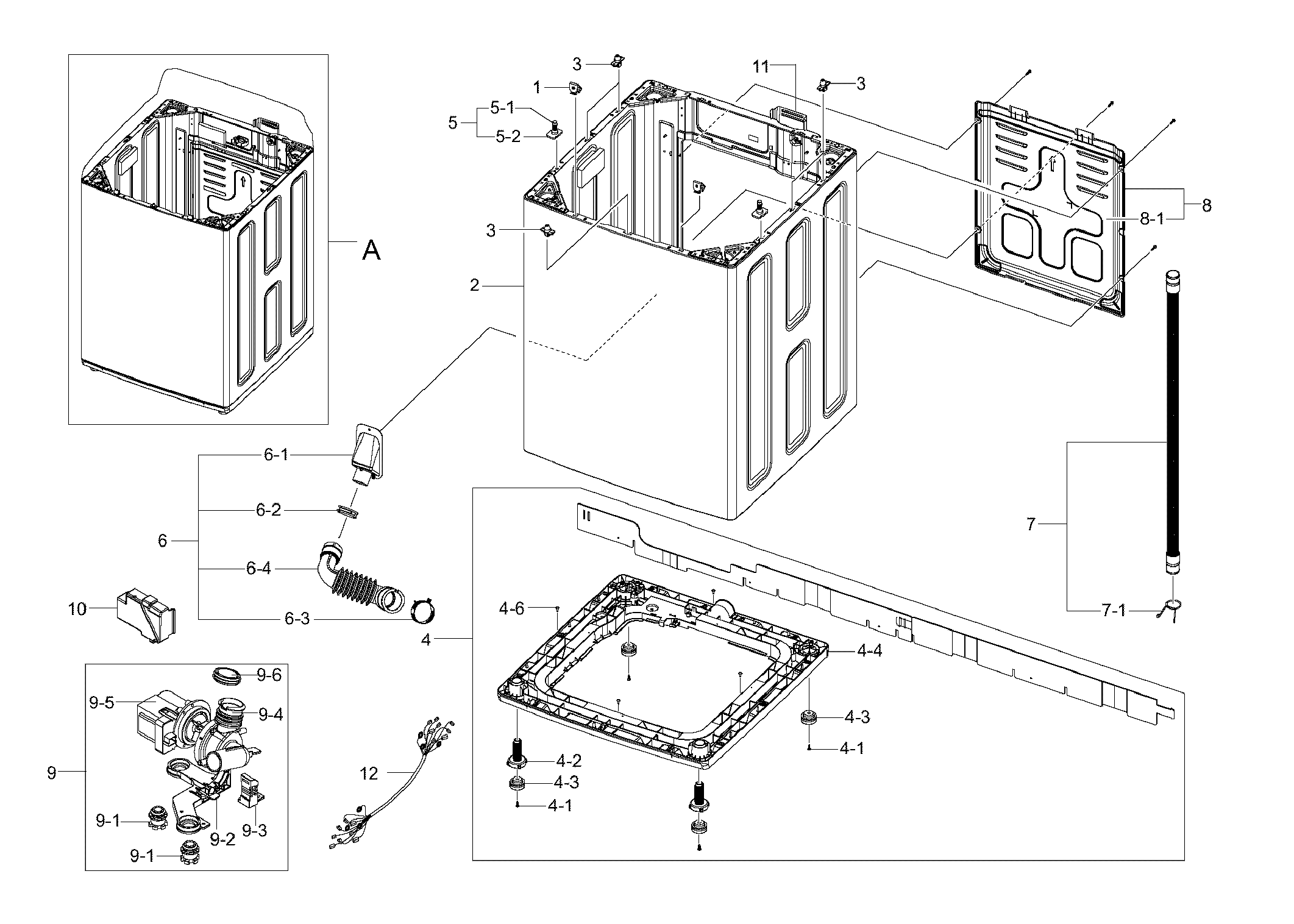 Samsung WA50F9A7DSP/A2-00 frame assy diagram