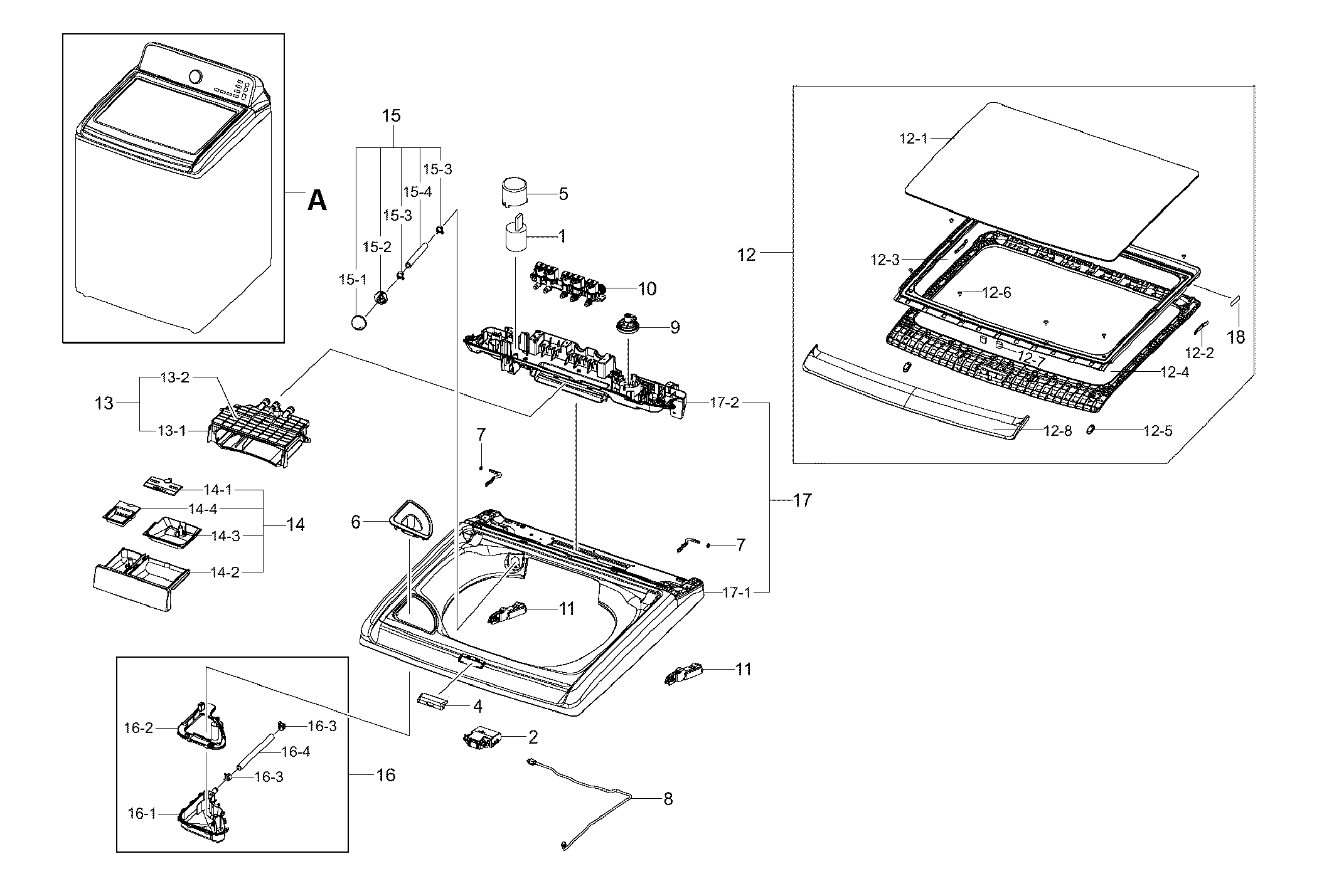 Samsung WA50F9A7DSW/A2-00 top cover assy diagram