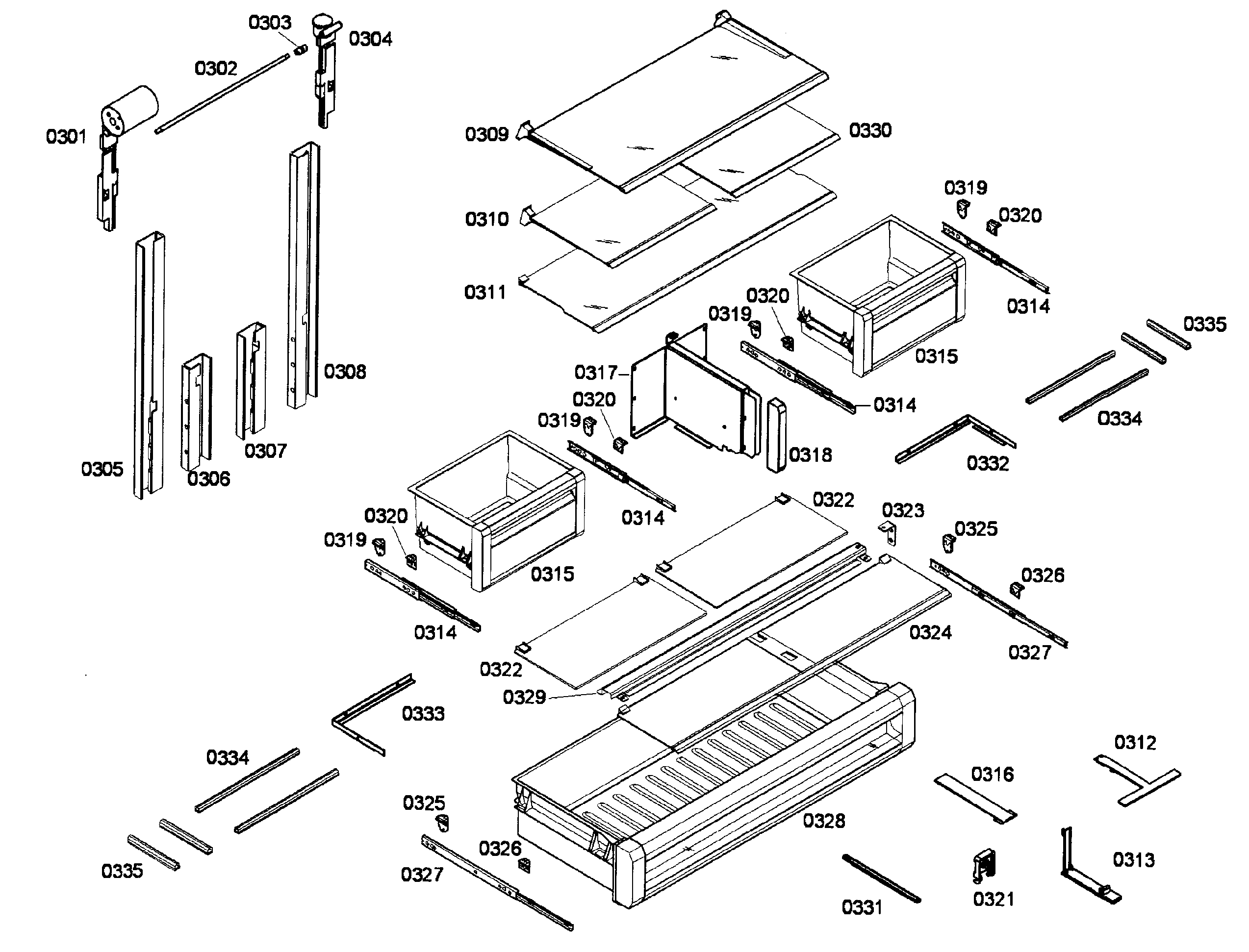 Thermador T36IT71NNP/23 shelf & drawer assy diagram