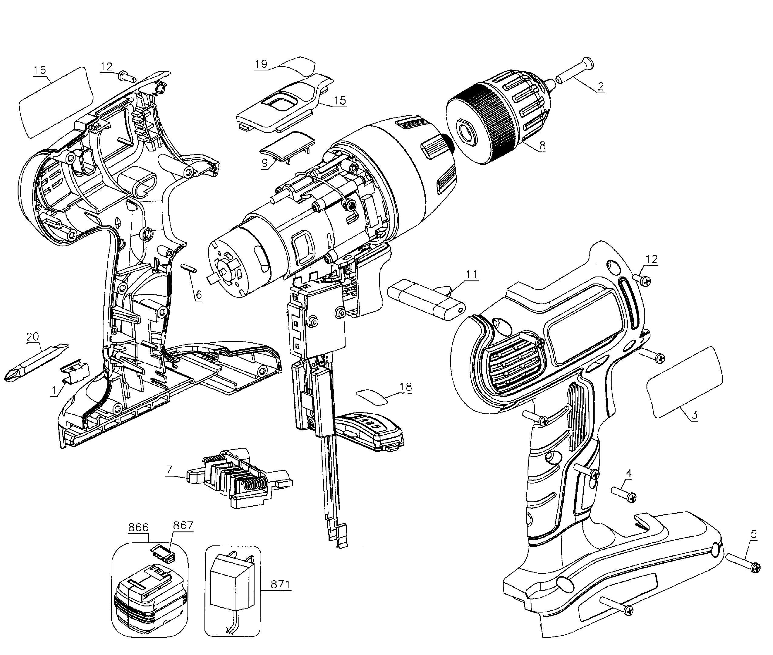 Black & Decker SS12C TYPE 1 drill assy diagram